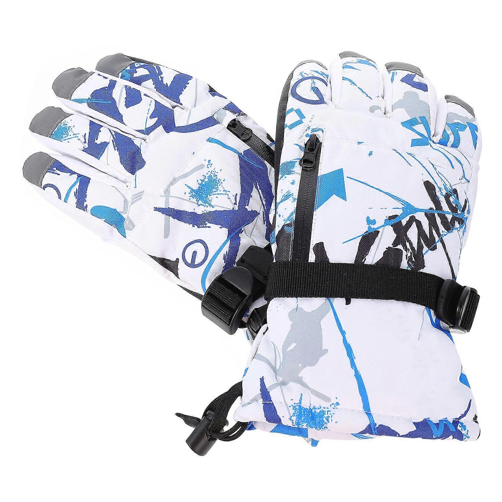 Thickened Warm Ski Gloves Touch Screen Gloves For Skiing Riding L Blue Anti-skid 1 Pair