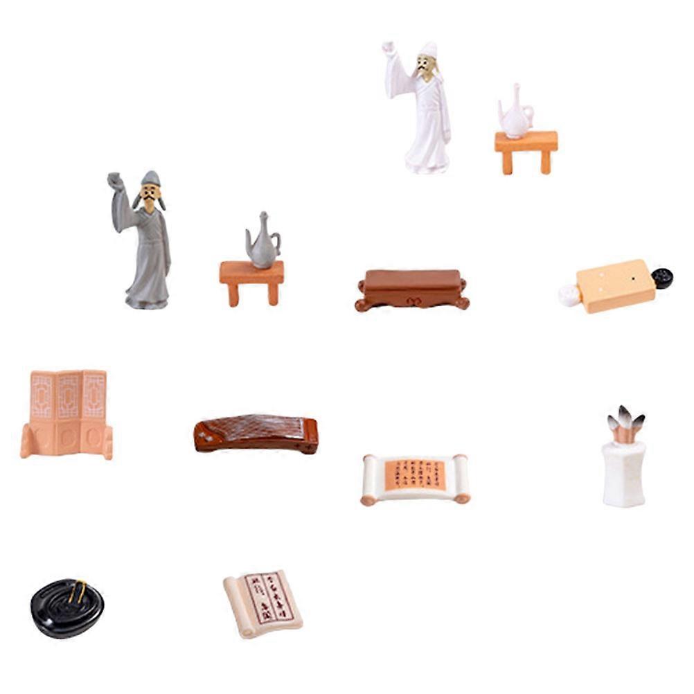 10pcs Mini Resin Figurines Chinese Style Decor for Ancient Theme Micro Landscape Ornaments for Shelves Spaces