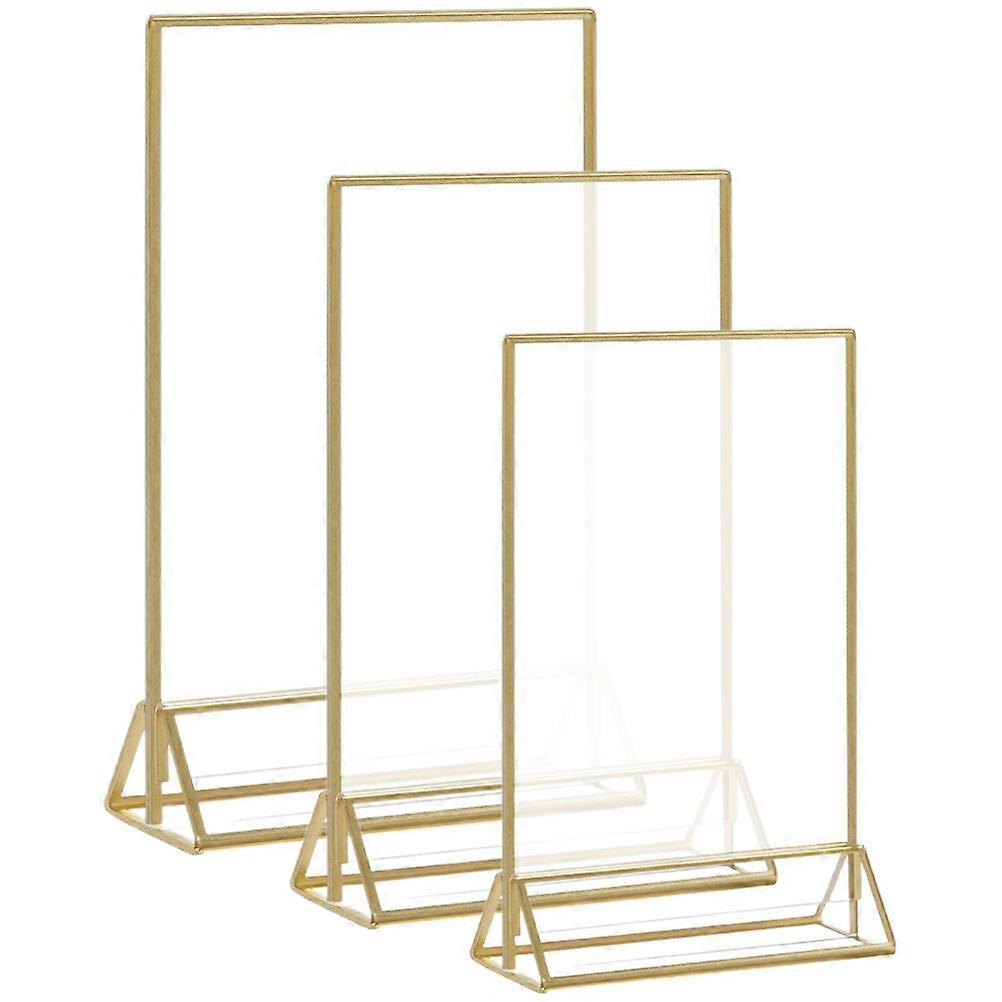 Transparent Acrylic Table Menu Display Stand for Pictures with Metal Base 3 Pieces