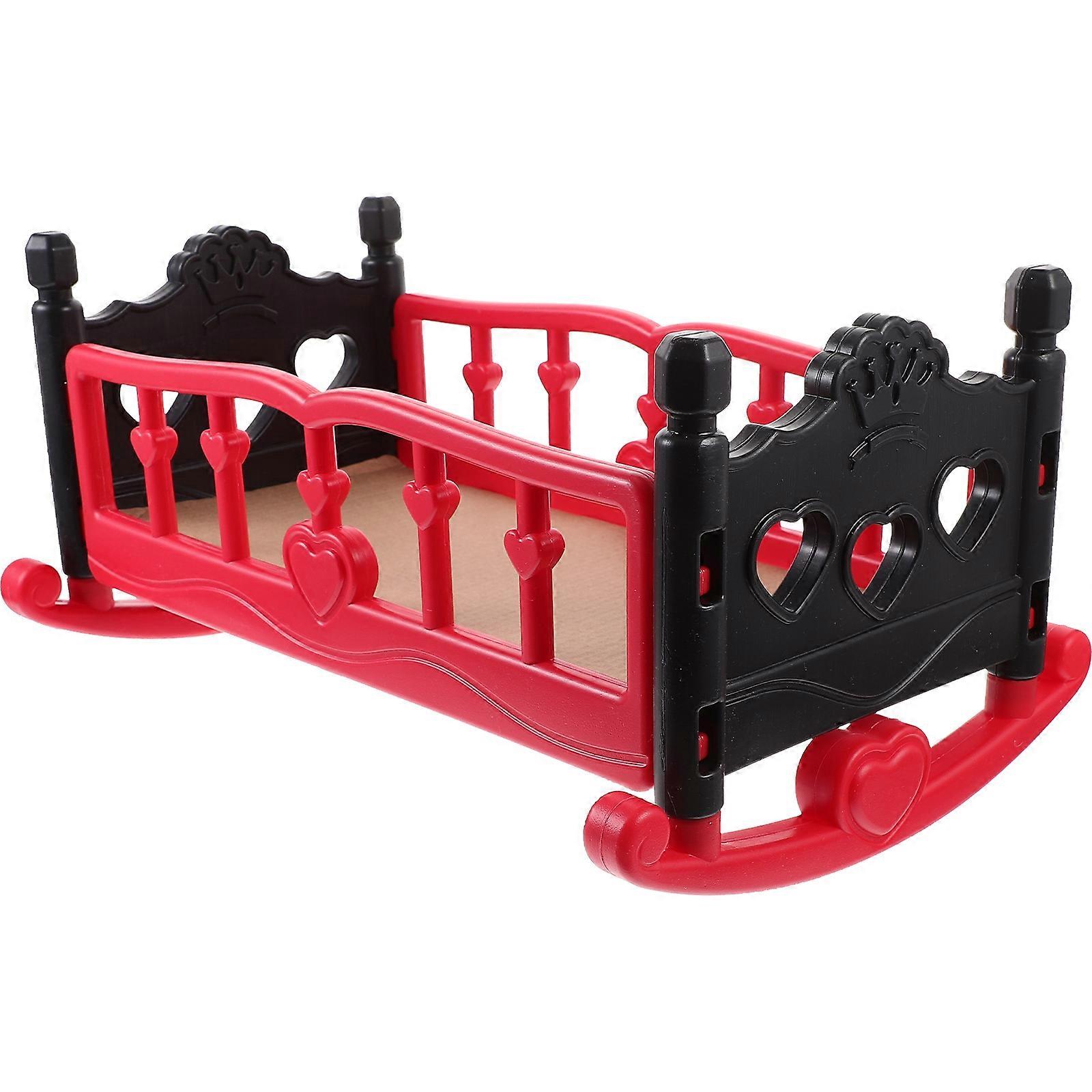 Doll Bed For Pretend Play Toy With Crib Shape Suitable For Indoor Play And Home Decor For Children Available In Red 1Pack