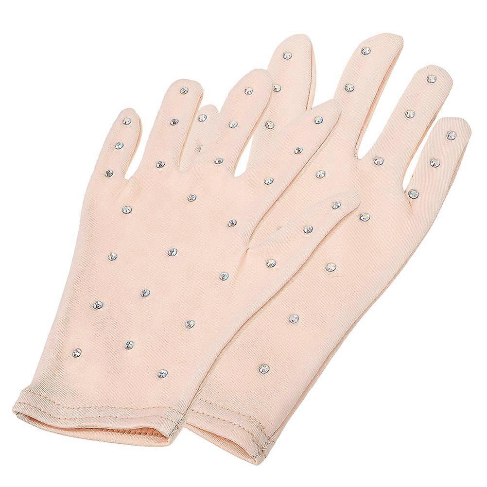 Elegant Rhinestone Performance Gloves for Women Versatile Use in Skating Dance Shows Khaki Elastic Size