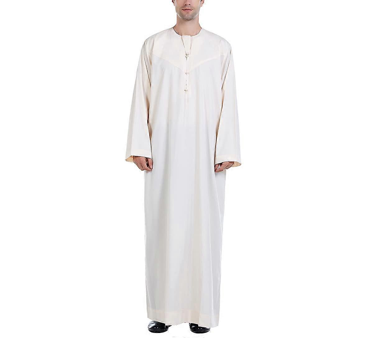 Muslim Dubai Long Abaya for Men with Long Sleeves, Arabic Islamic Kaftan in Light Beige, Comfortable Fit, Middle Eastern Style