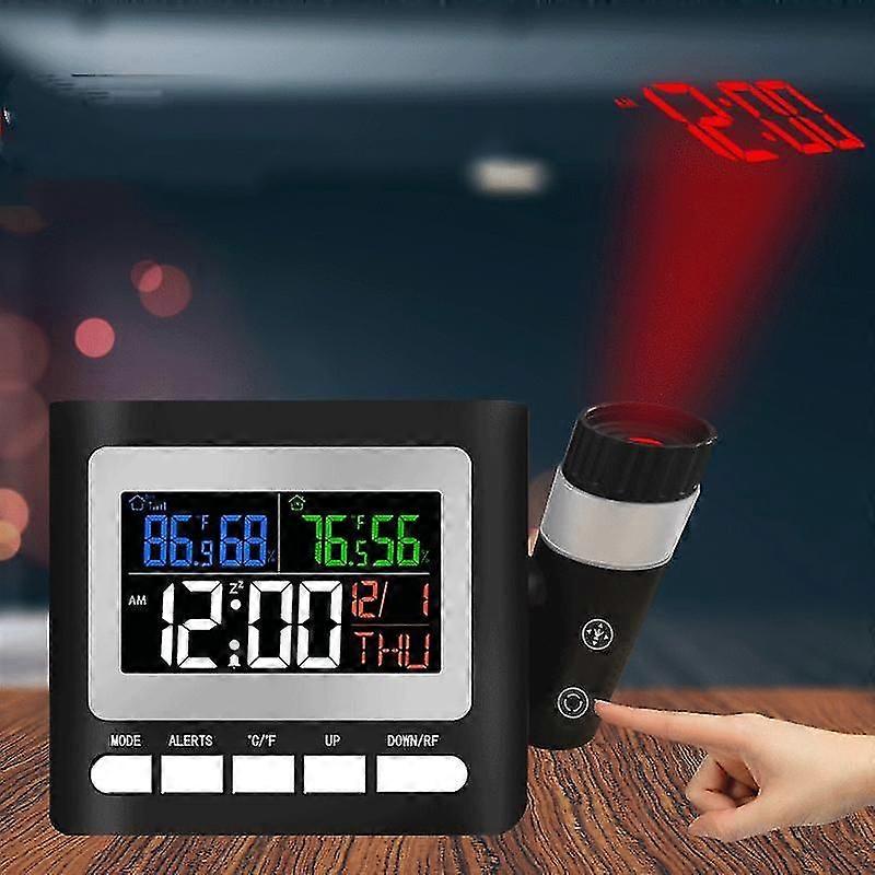 Atomic Projection Alarm Clock with Date, Temperature, Week, Alarm Status, Backlight - Mains/Battery Powered