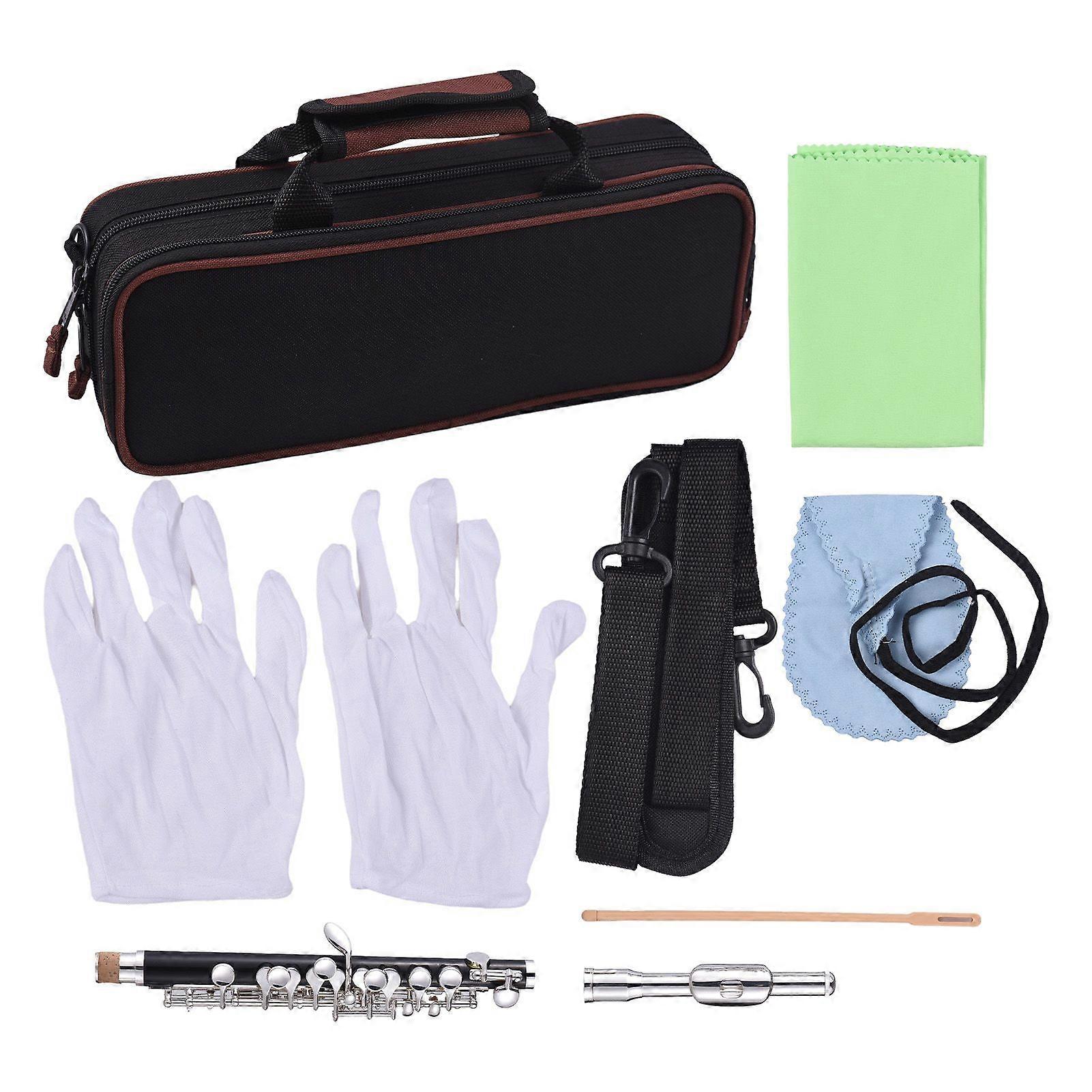 Piccolo Instrument ABS Tubing White Copper Silver Plated C Key Piccolo Flute for Beginners Students with Hard Case Cleaning Rod Cloth and Gloves