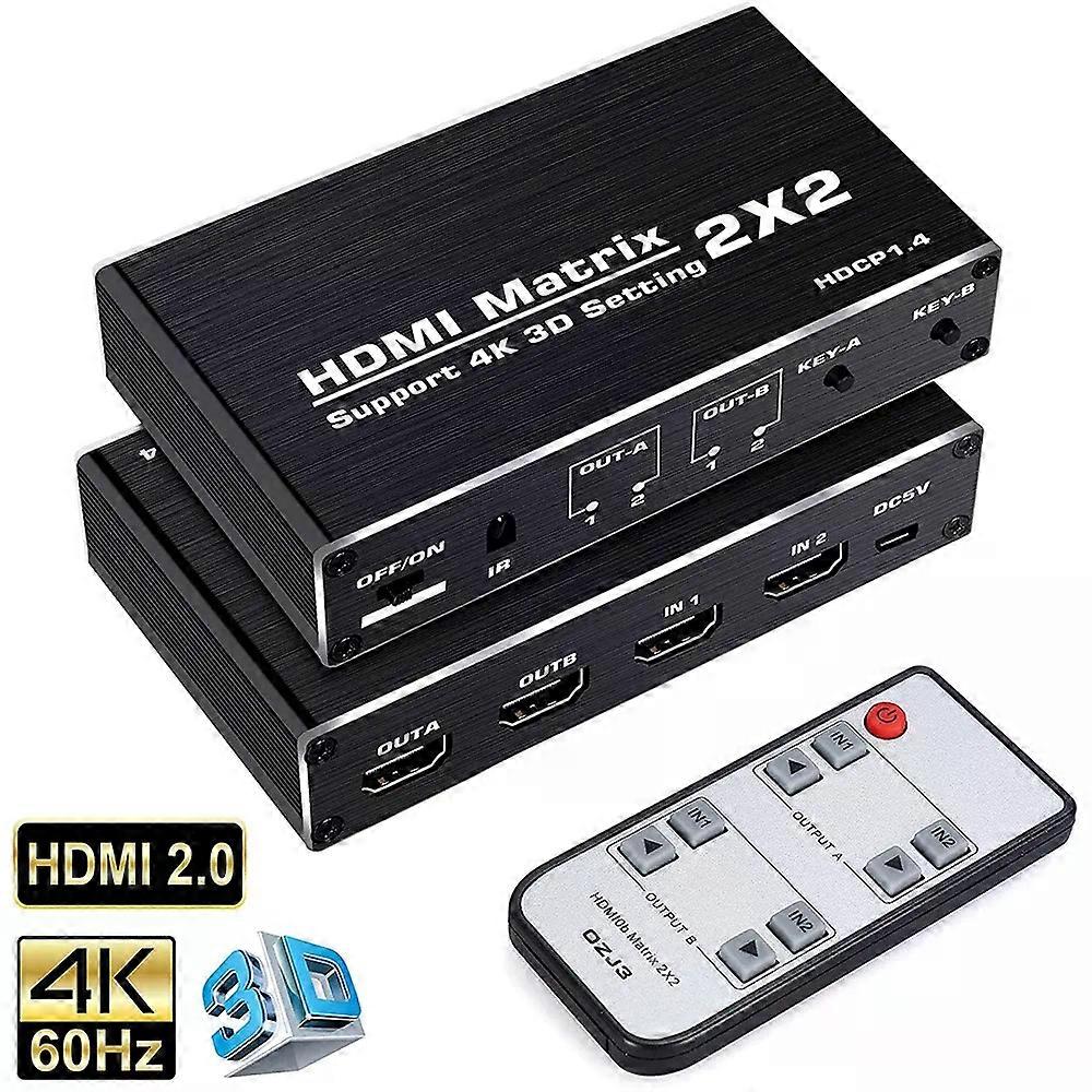 4K HDMI Matrix Switcher 2x2 1080P 3D HDMI Matrix 2 in 2 out HDMI Switch Splitter Video Matrix Adapter for PS4/PS3 PC Laptop TV