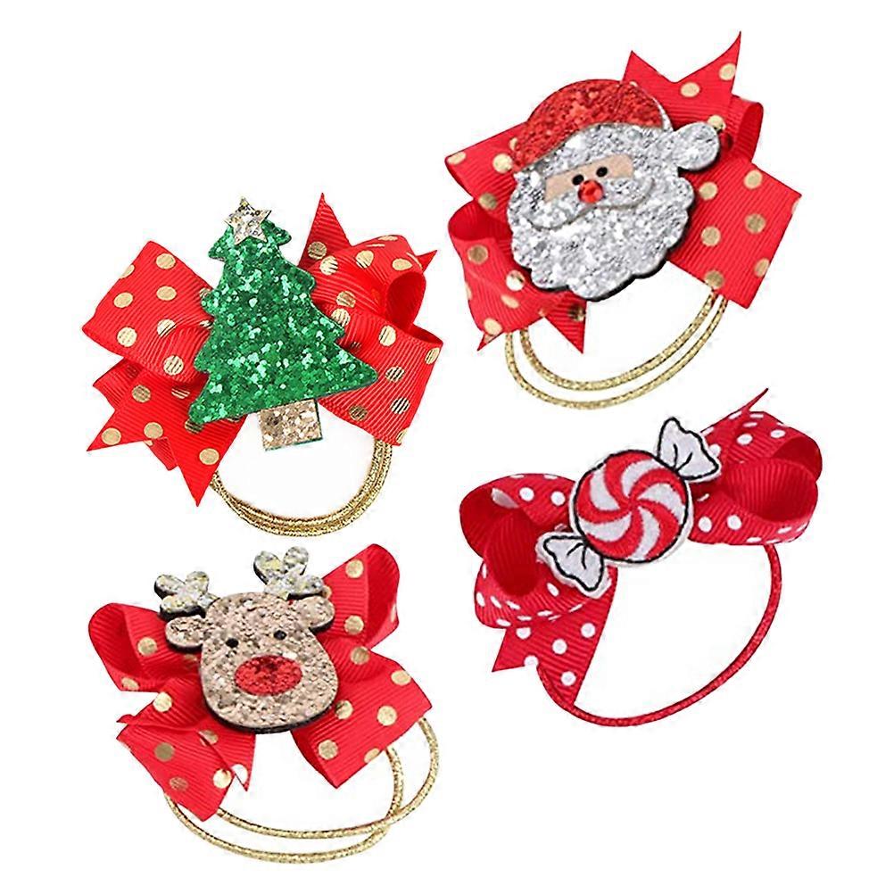 Holiday Hair Bows Bow Ponytail Holder Assorted Color Nonwoven Polyester Iron for Elastic Hold 4Set