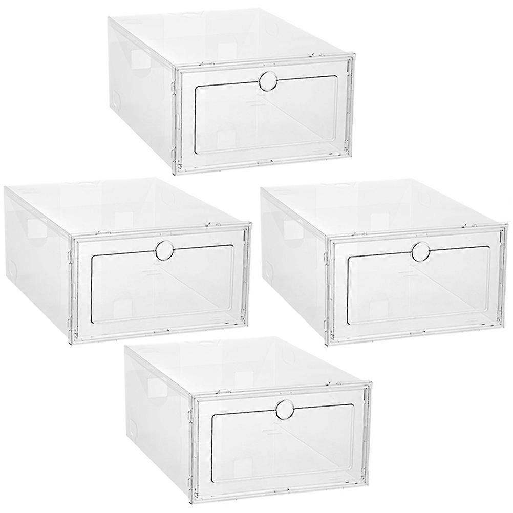 4pcs Stackable Shoe Storage Boxes Space Saving Sneaker Containers with Convenient Cover Design for Closet and Under Bed Organization