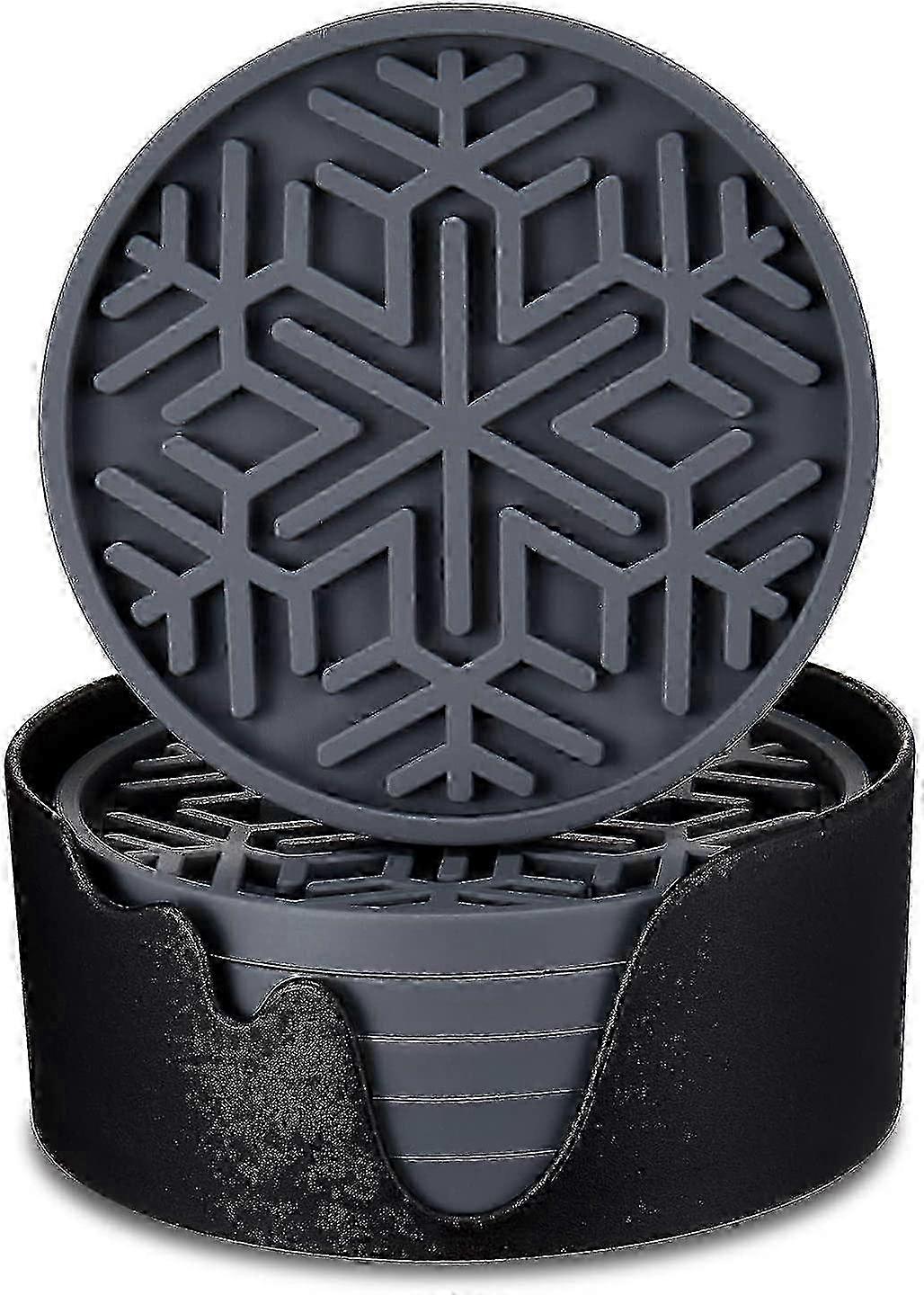 Silicone Coasters with Holder for Cups - 6 Pack Snow Design Non-Slip Drink Mats
