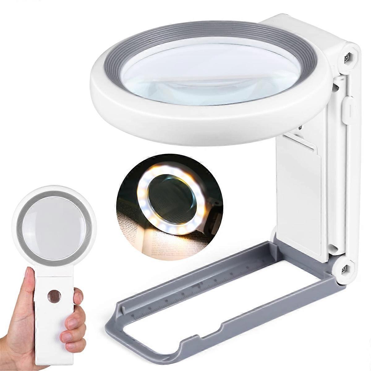 30X40X Foldable Handheld Magnifying Lenses 18LED Illuminated Lighted Magnifier for Seniors Reading,C