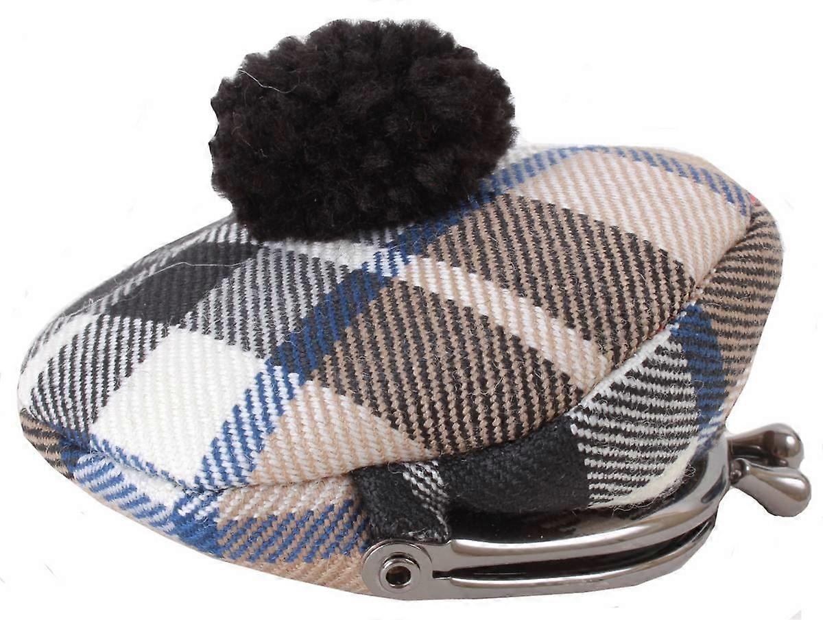 Locharron of Scotland Reiver Thomson Modern Tam Coin Purse - Beige/Black/Blue
