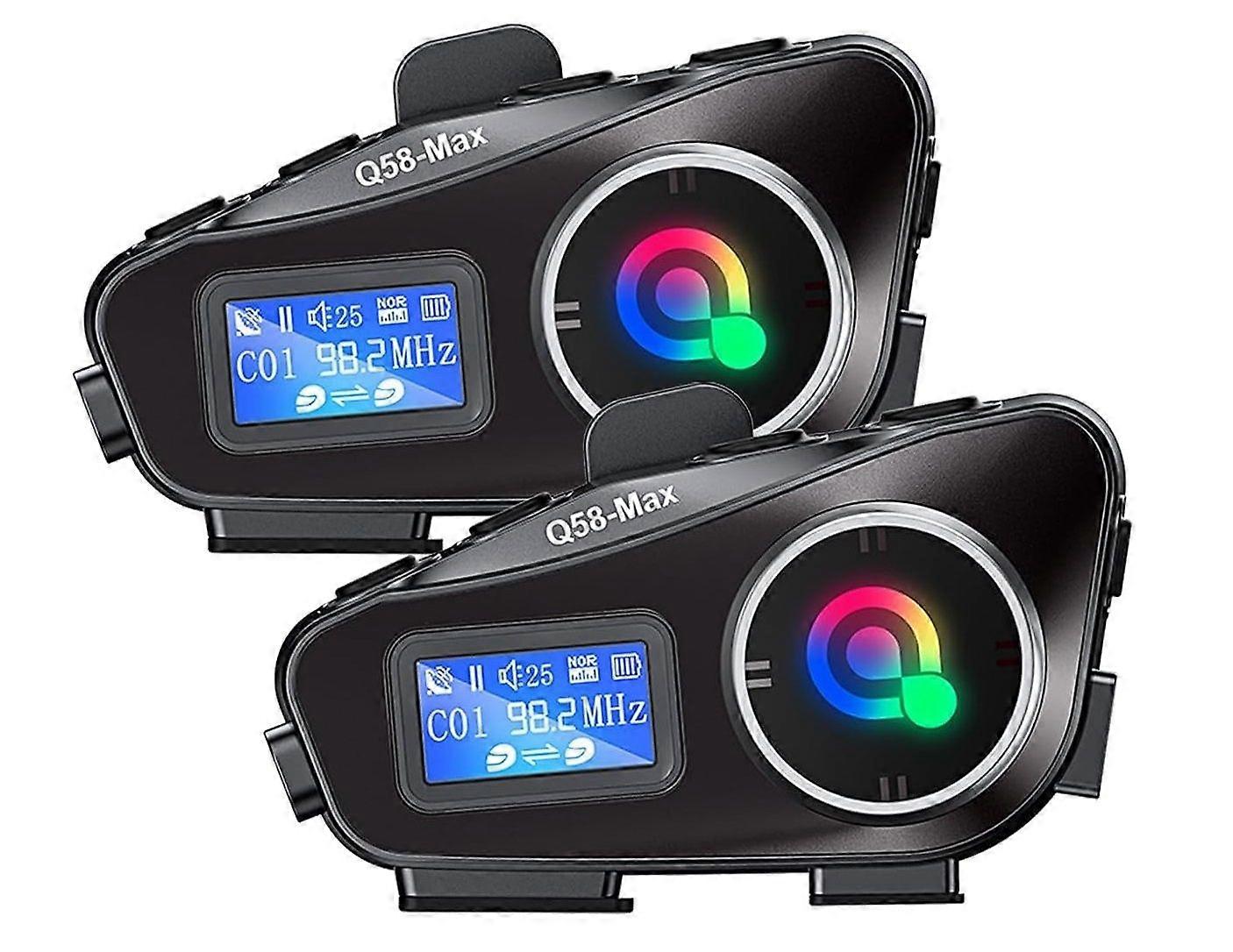 2 Pack Motorbike Intercom Helmet Bluetooth Headset IP65 Waterproof Noise Cancelling(Black)