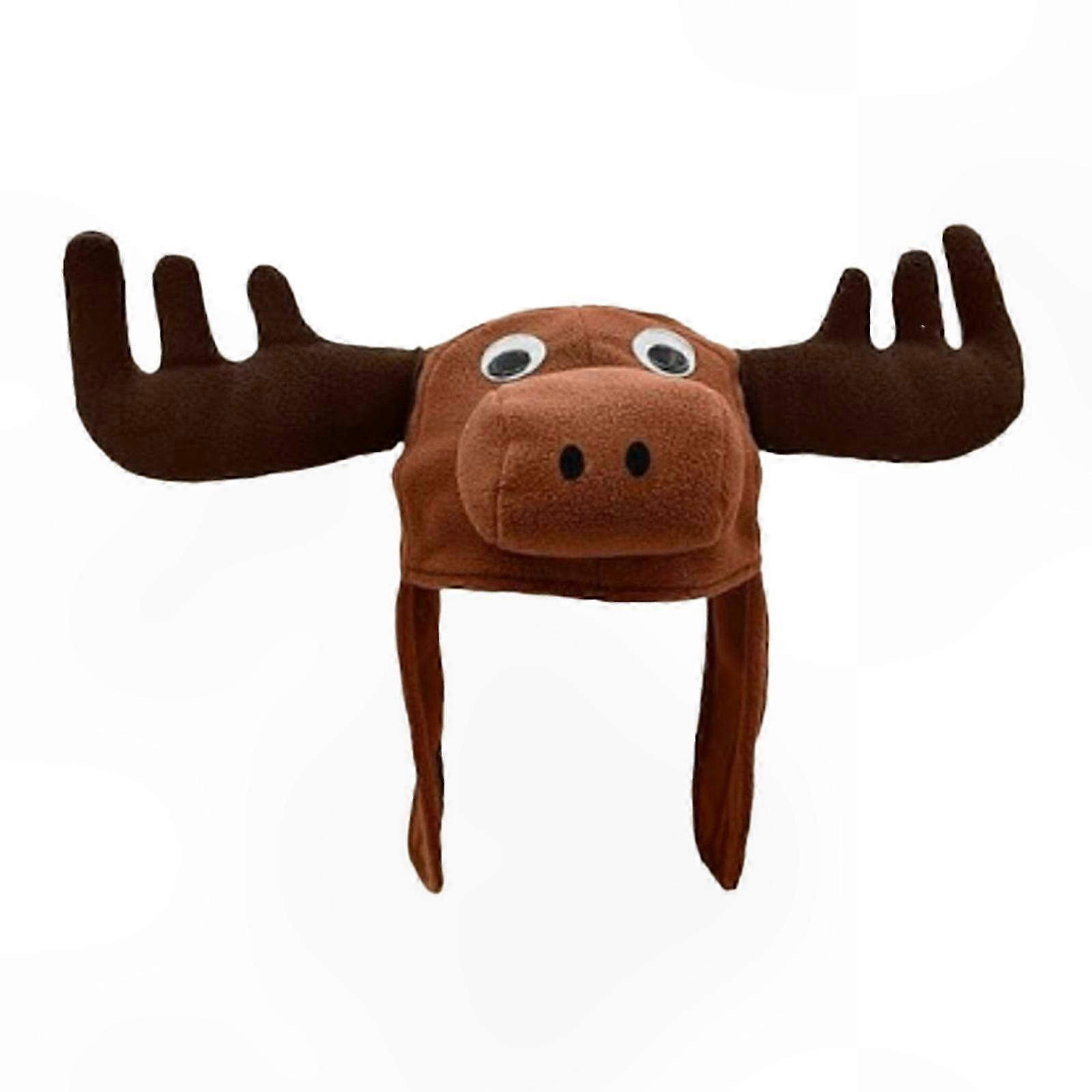 Animal Ear Plush Hat with Reindeer and Moose Design Soft Comfortable Headwear for All Ages Fun Animal Inspired Cap
