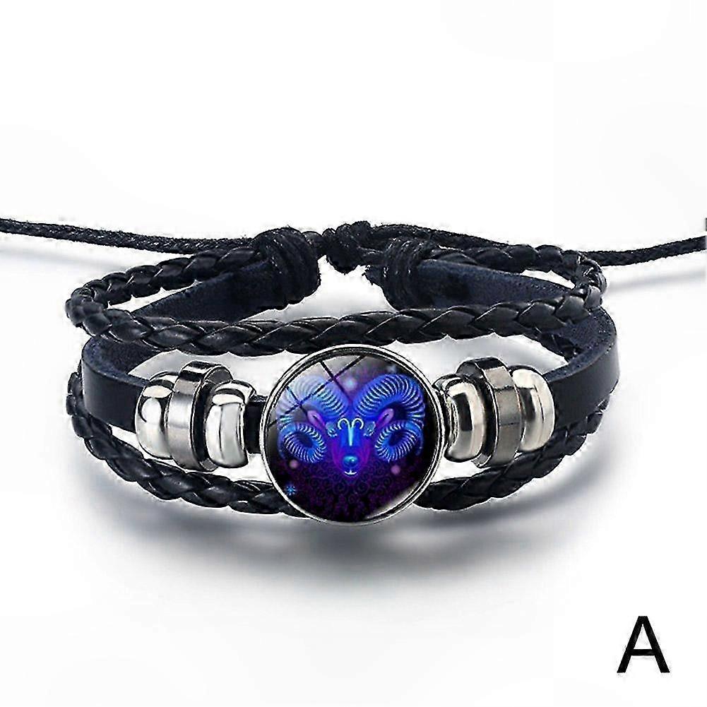 12 Constellations Gemstone Leather Bracelet for Energy Enhancement