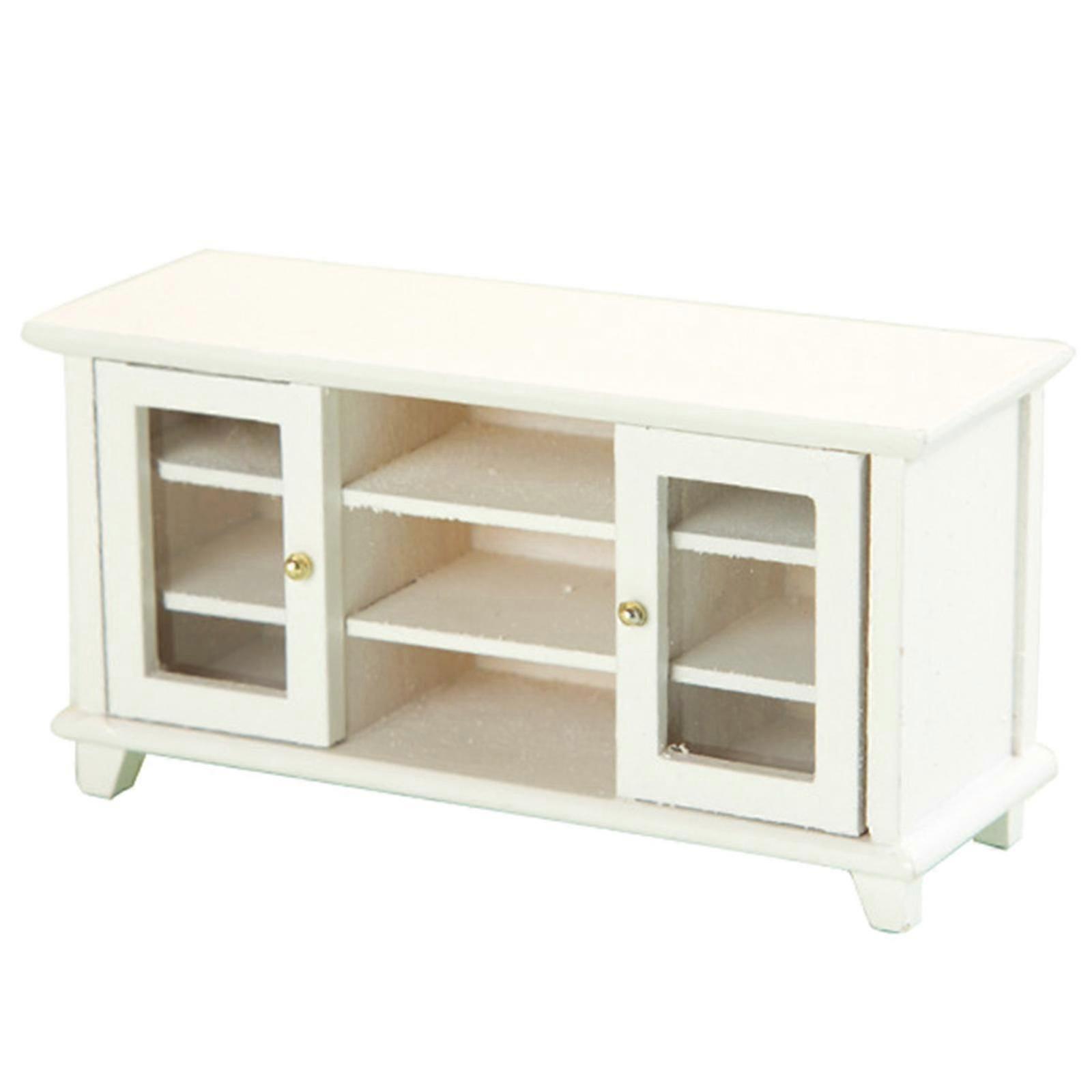 Fashionable Dollhouses Miniature Sturdy Wood TV Stand 1/12 Scale Living Room Furniture Pretend Play Accessory for Kids Pure White