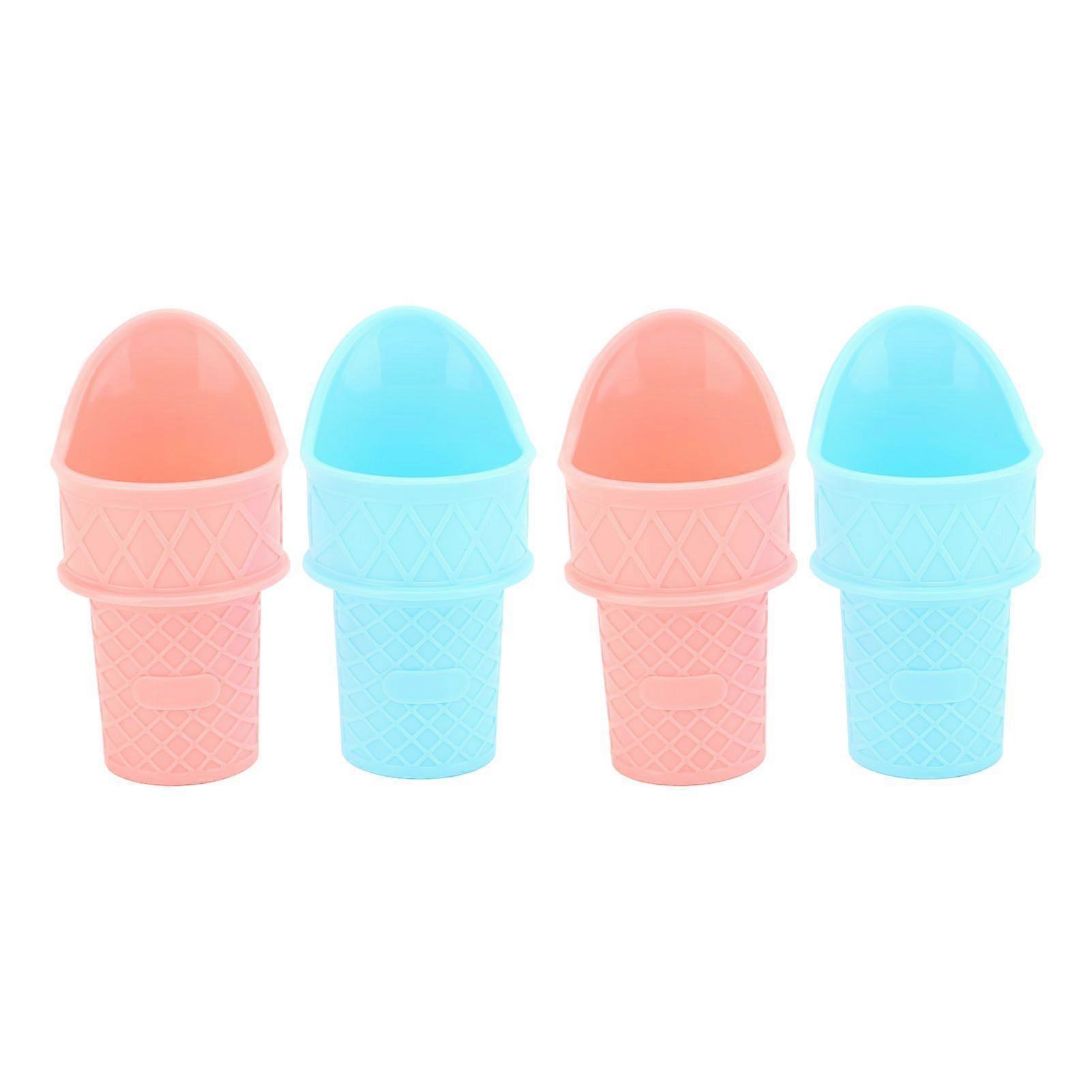 4pcs Ice Cream Cone Holder Scooper Reusable Mini Ice Cream Cones Stand Upright for Scooping Cream Frozen Yogurt Sorbet Pink Blue