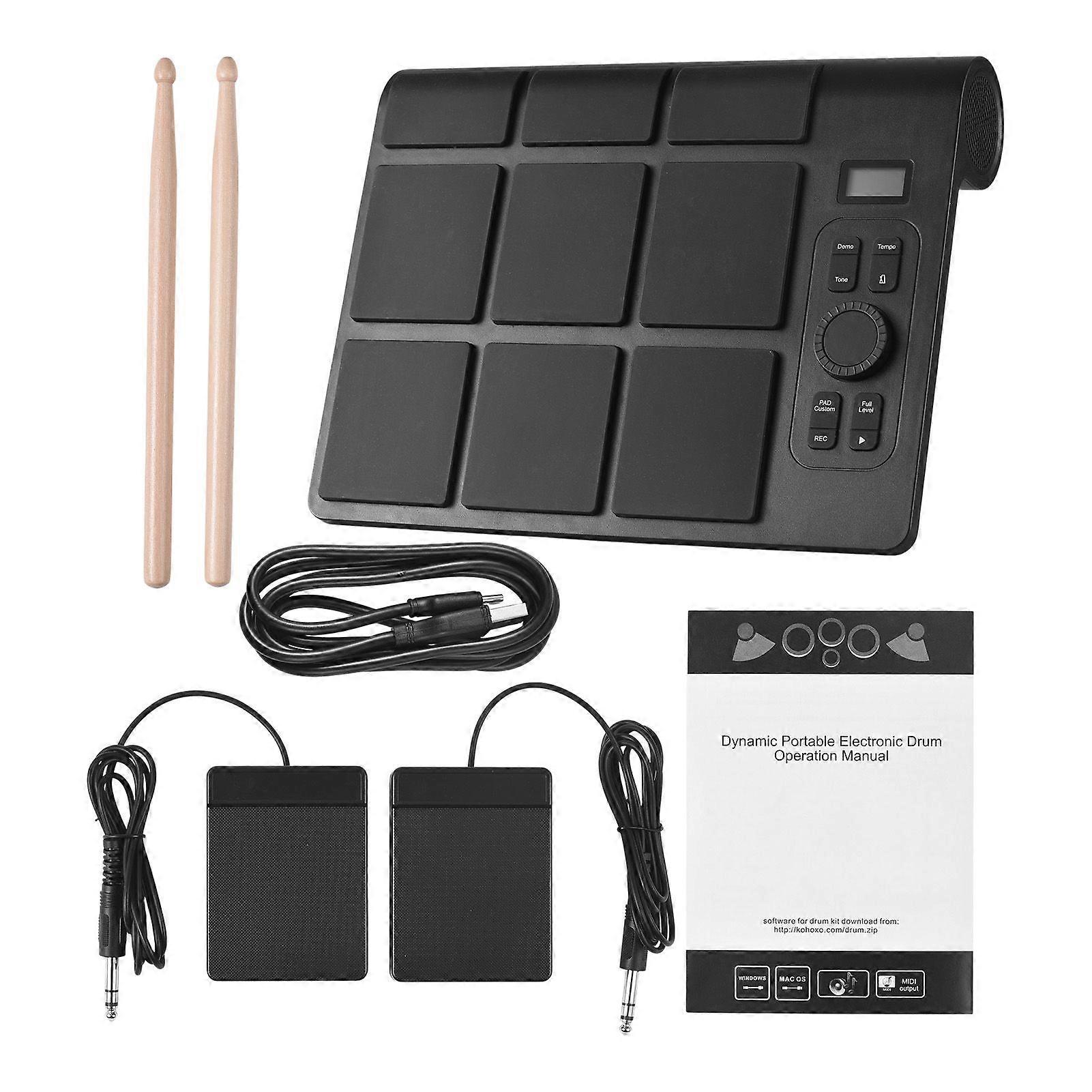 Electronic Tabletop Drum Set with 2 Speaker 9 Pads Color Lighting Supports BT MIDI Various Audio Connection LCD Display Adjustable Sensitivity Practic