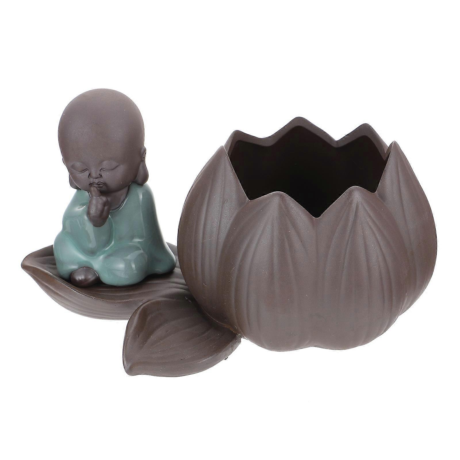 Animal Ceramic Planter Monk Shape Desk Ornament Grey Ceramic Material for Hydroponic Planting 1Set