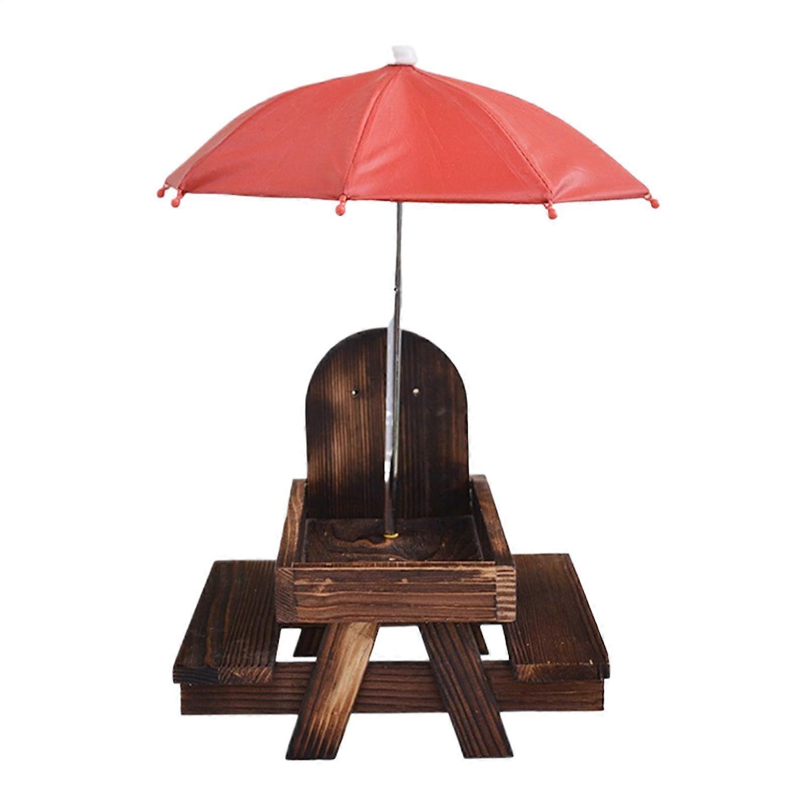 Outside Squirrel Feeder Wooden Picnic Table With Umbrella, Corn Holder For Sparrows, Finches, Bluebirds, Robins