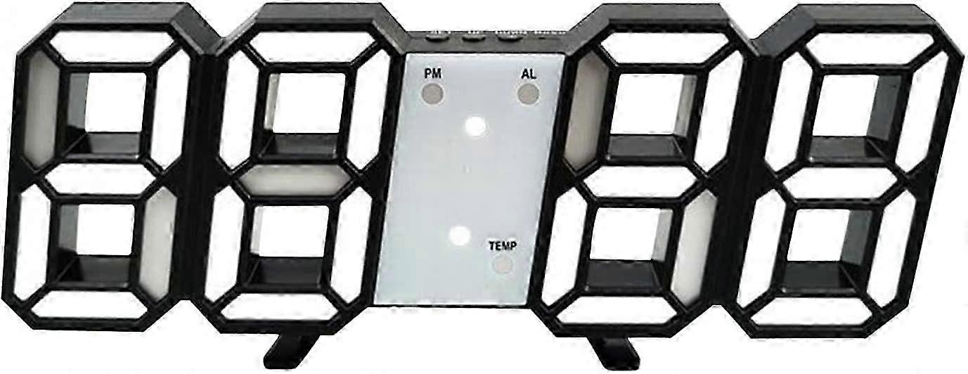 Mikcrosco 3D Led Digital Wall Clock Smart Stereo Alarm Clock Snooze No Noise Dimmable Time Memory Nightlight Snooze Function 1224 Date & Temperature D