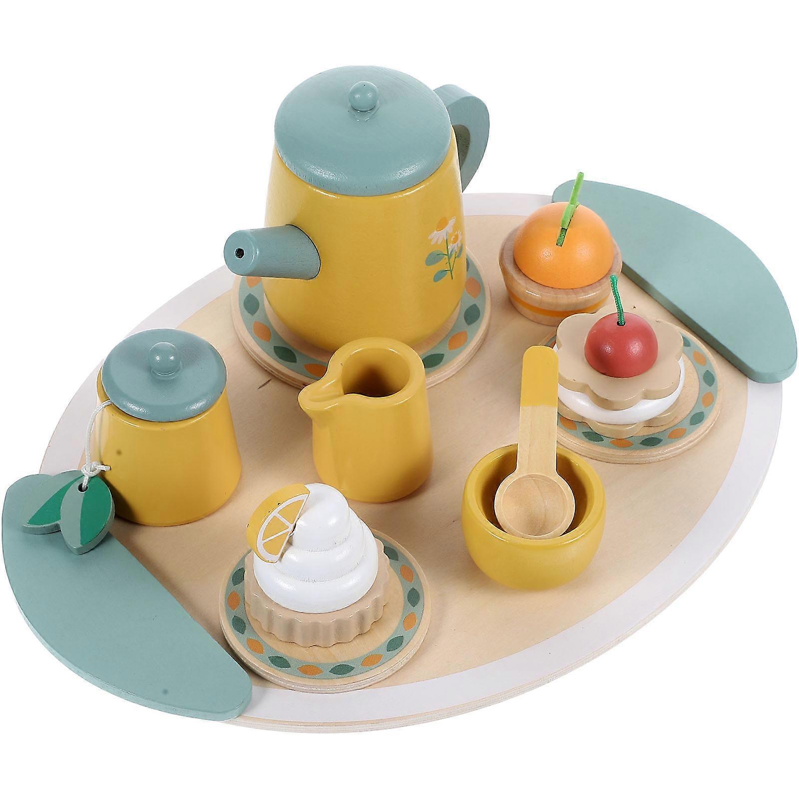 Fun Pretend Play Tea Set Wooden Tea Set Toys for Kids Role-Playing Games Assorted Color 1Set