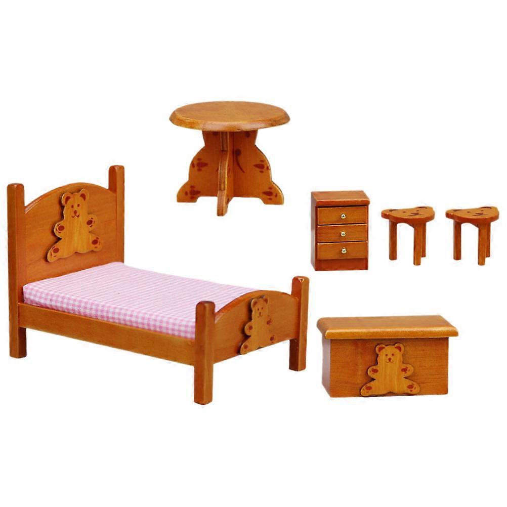 Miniature Bedroom Set Doll House Furniture For Children 4 Assorted Color Realistic Appearance 1 Set