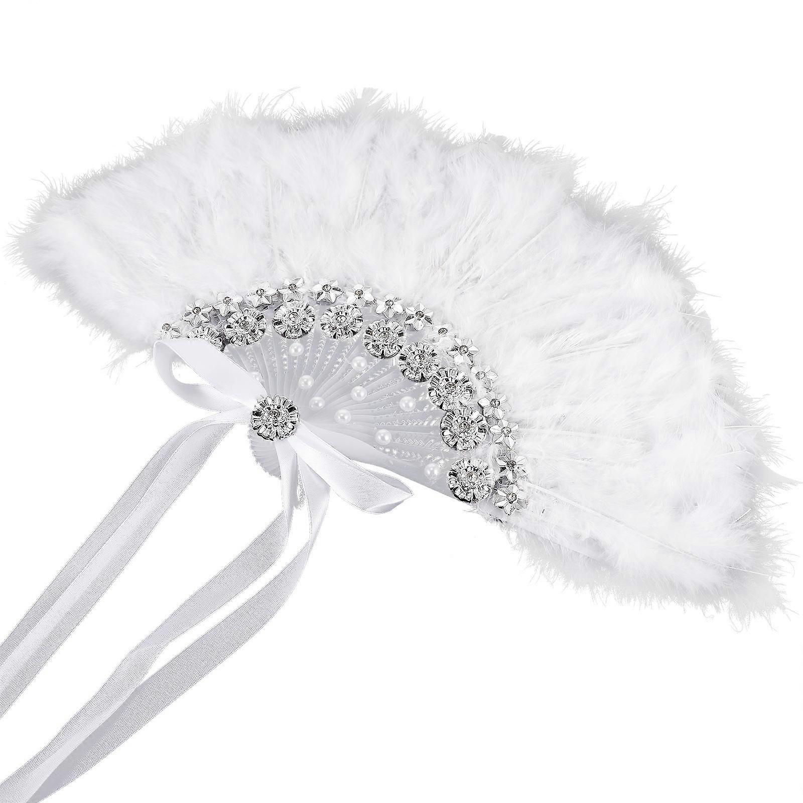 Stage Performances Fan for Cooling Use 5Pcs Handheld Rhinestone Plume Fan