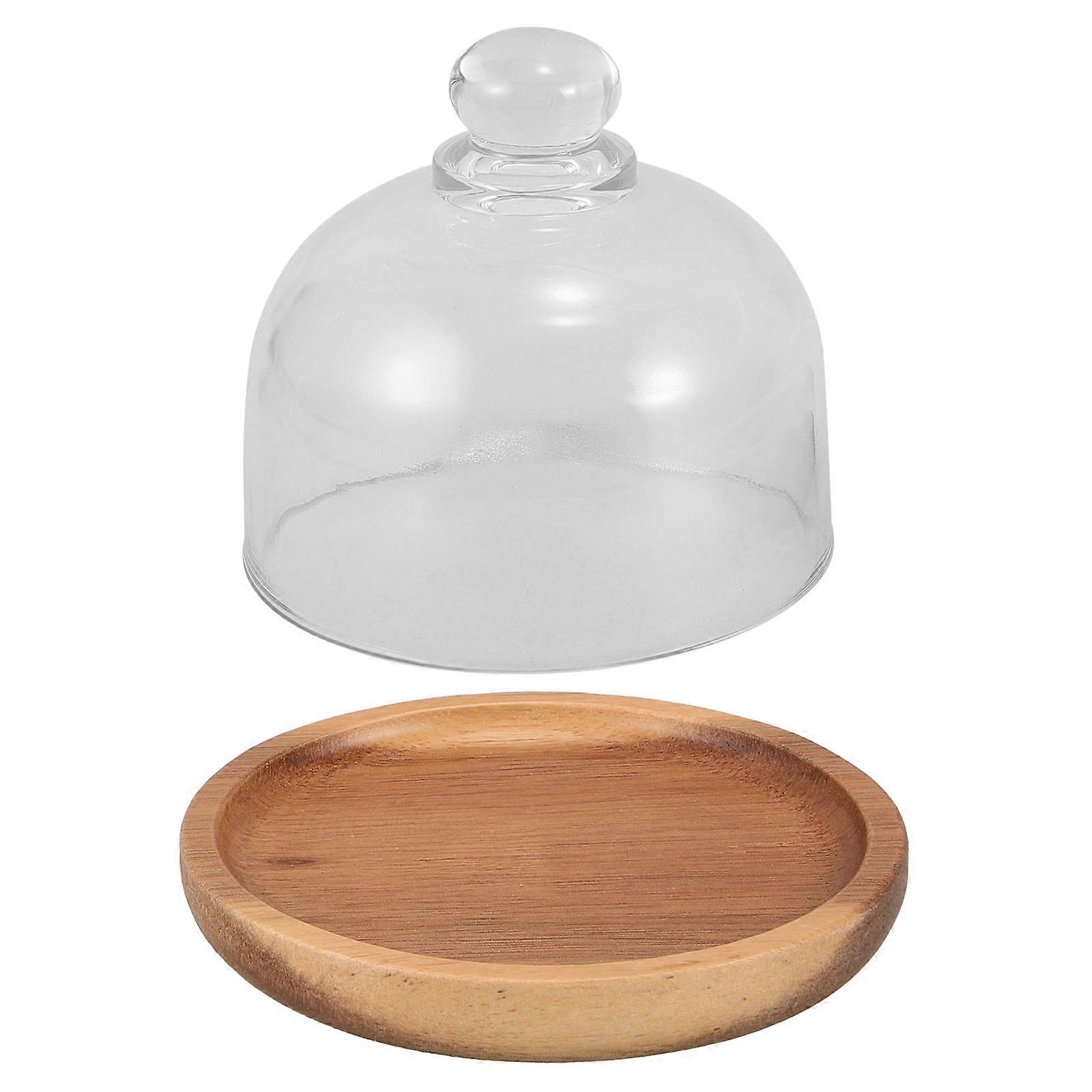 Wooden Cake Stand with Dome Lid 2Pcs Mini Tray for Dessert Serving