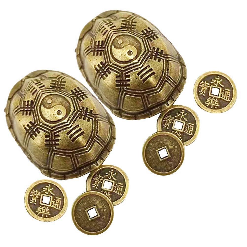 Decorative Brass Turtle Shell Statue Ornament for Office Desk 3Sets