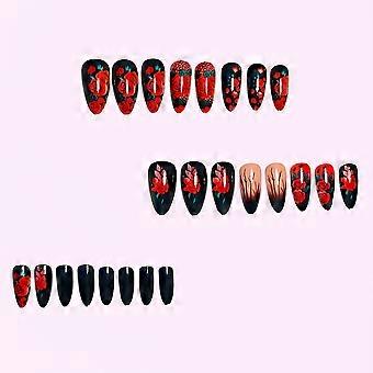 24 stücke mandelförmige Gothic rose dark stil fusion rote rose persönlichkeit einzigartige tragbare rüstung abnehmbare schöne rot