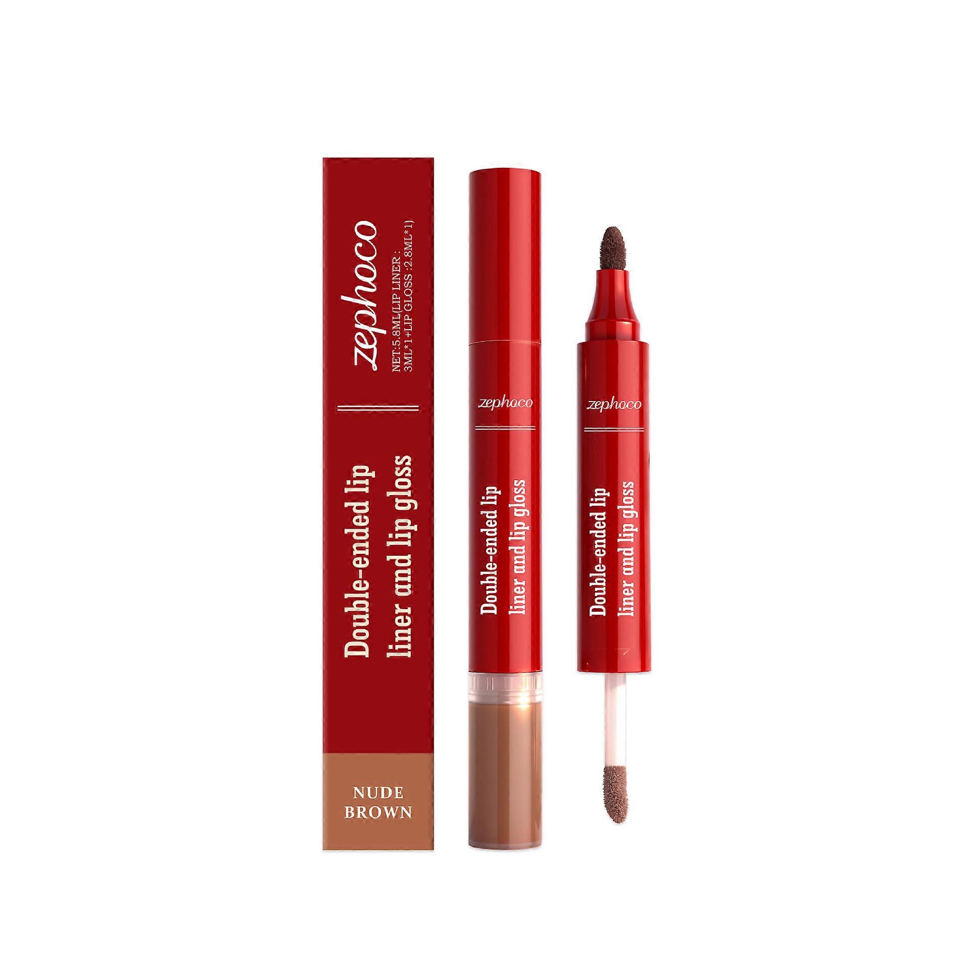 1-3x 2-in-1 Lip Gloss in Nude Brown, Smooth & Shiny, Creates Fuller, Luscious Lips with Natural Color