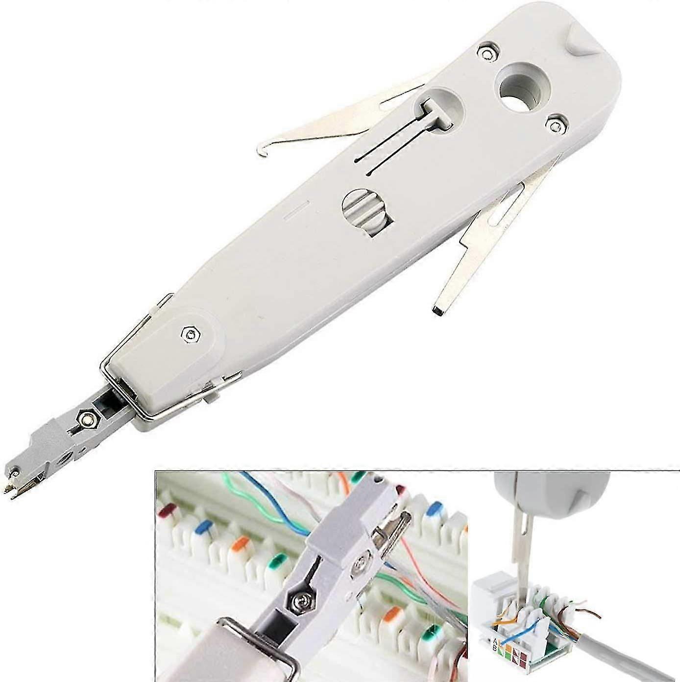 Stamping Tool, Professional Network Telecom Telephone Cable Socket Impact Terminal Insertion Tool + Portable Wire Stripper (white) (1pcs)
