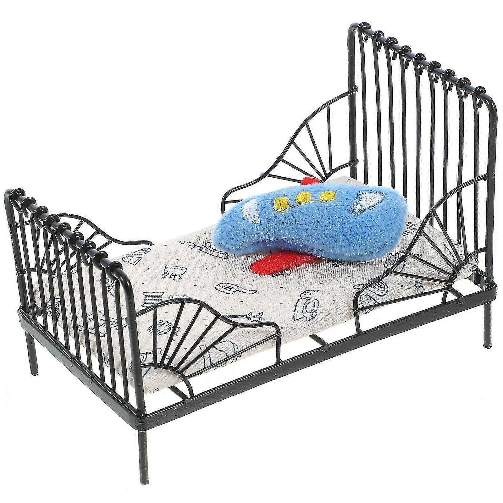 1 set miniatyrsängmodell leksaksdockhussäng dockhus miniatyrmöbler dockhustillbehör [jkw]