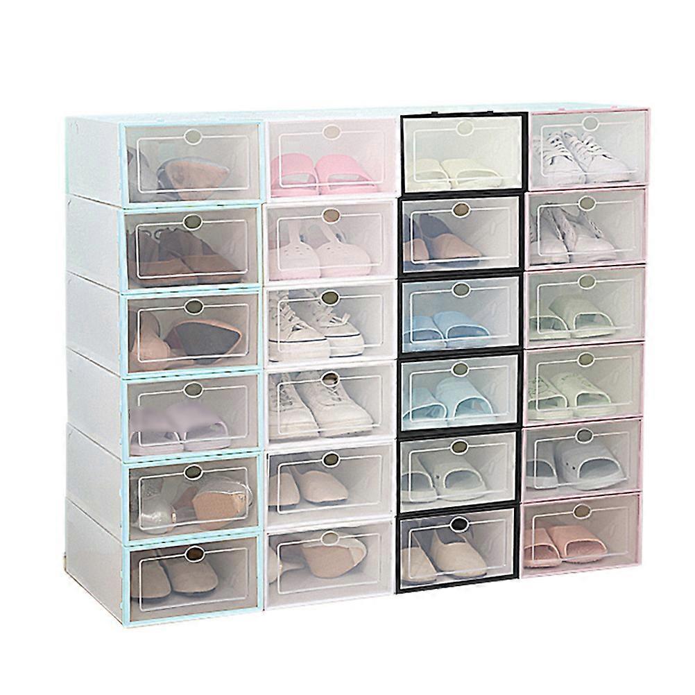 6Pcs Stackable Shoe Storage Boxes For Men Organized Home Use White Transparent Plastic Containers Space-Saving Solution