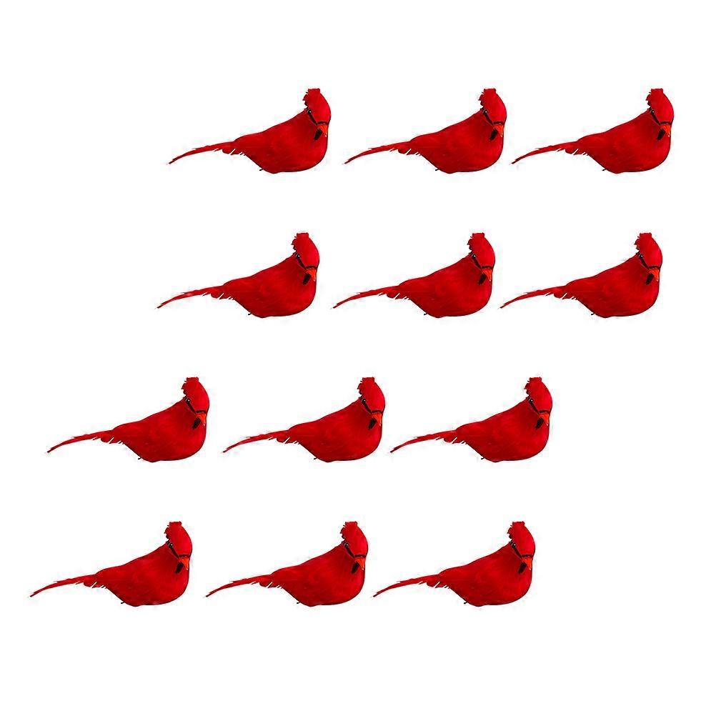Desktop Bird Decor for Garden 12Pcs Red Simulation Ornament