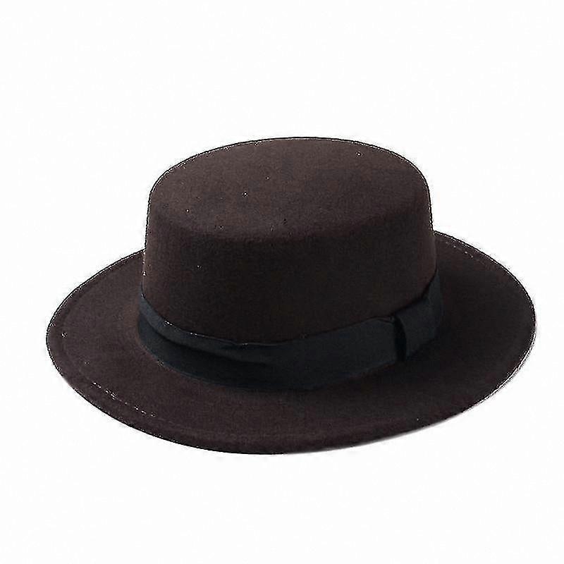 Wool Boater Hat with Flat Top for Coffee Enthusiasts