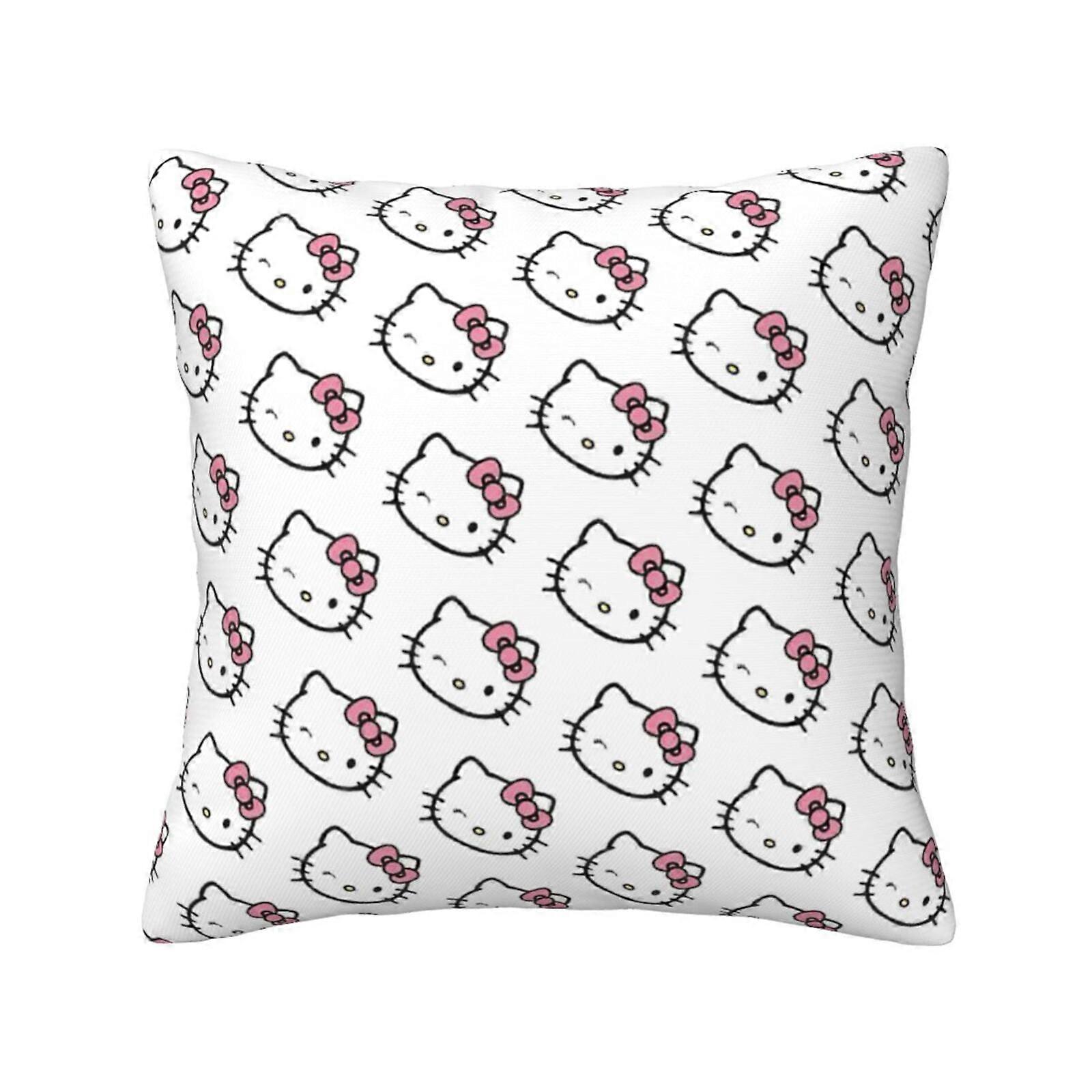 Hello Kitty Pattern Four Seasons Universal Pillow Cover Square Fabric Cushion Cover Suitable for Sofa Bed Bedroom Living Decoration 18"x18"