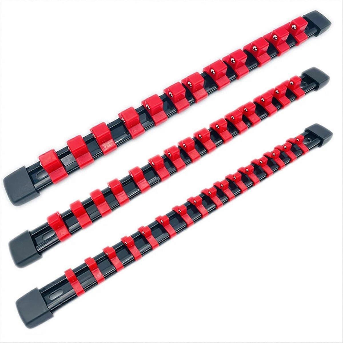3 PCS Socket Organizer 1/2 3/8 1/4 Inch Drive Socket Rail Holders Heavy Duty Socket Racks Red