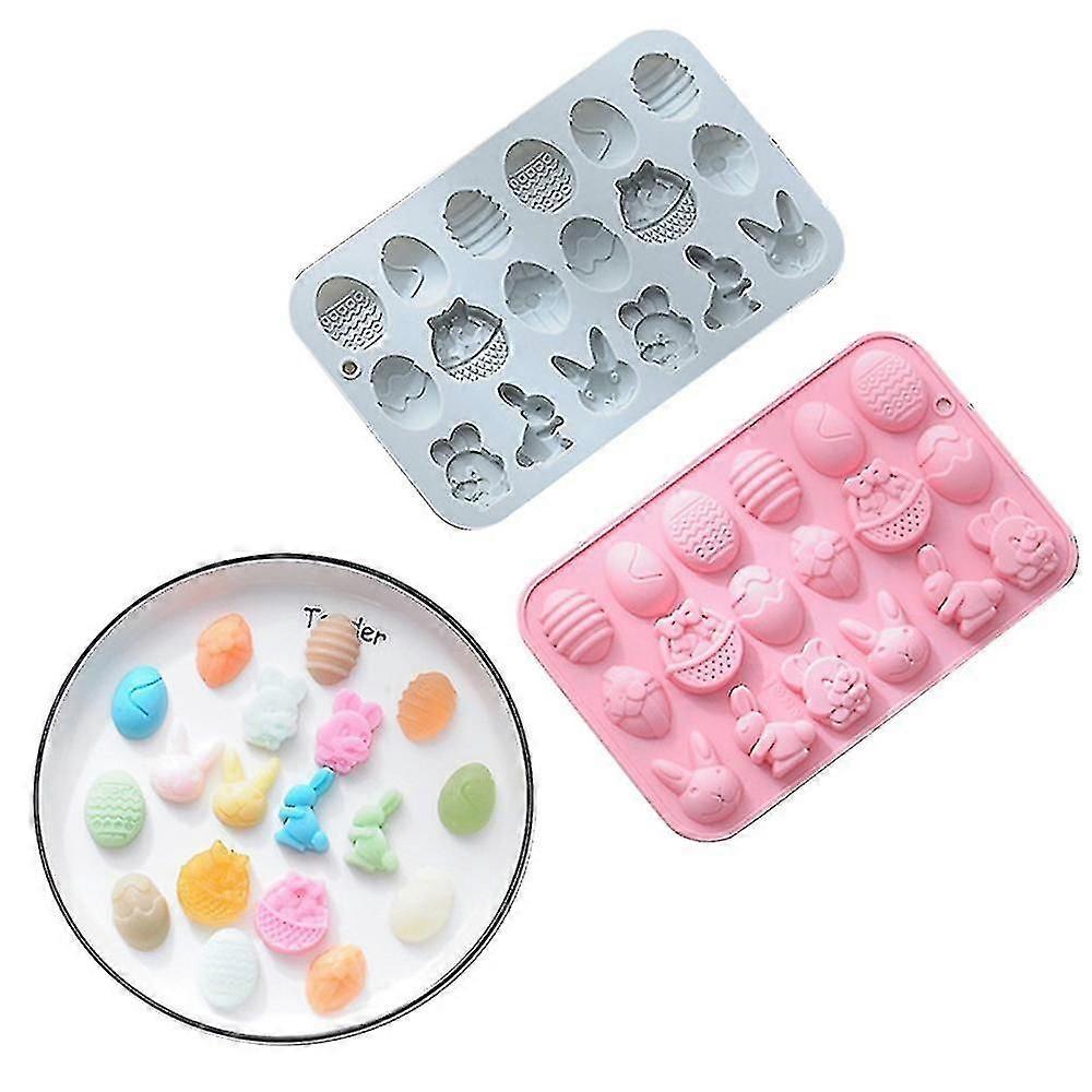 2pcs Easter Silicone Mold Rabbit Colored Egg Chocolate Cake Mold Baking Tools Manual Soap Mould