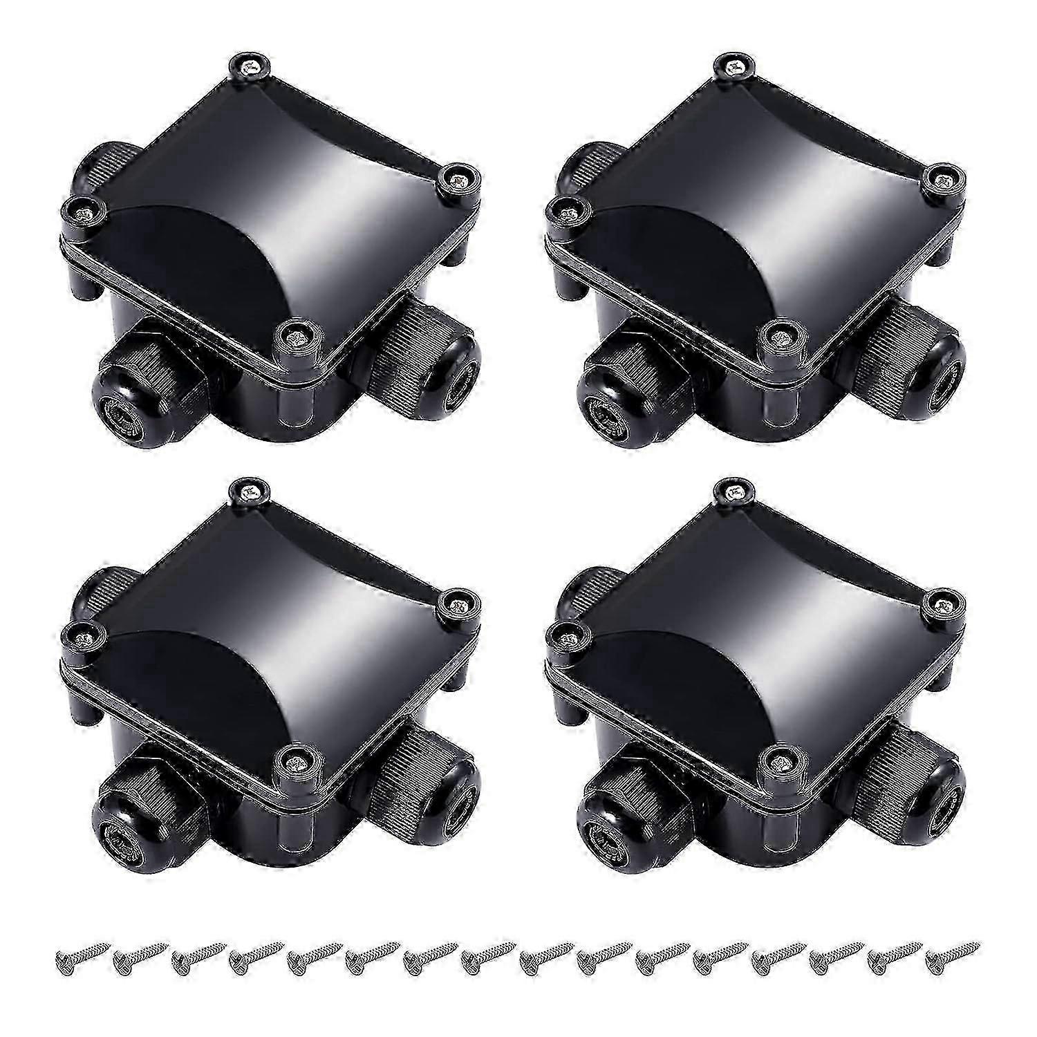 4 x Waterproof Junction Box IP68 Junction Box 3 External Cables Black