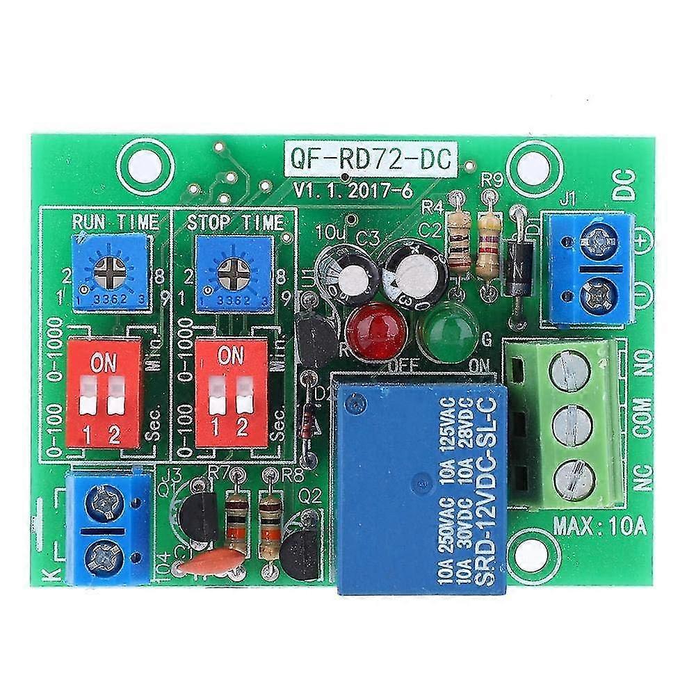 RD72-DC-12V Infinite Cycle ON OFF Relay Module, DC 12V Adjustable Delay Time Trigger Delay Switch In 25-26