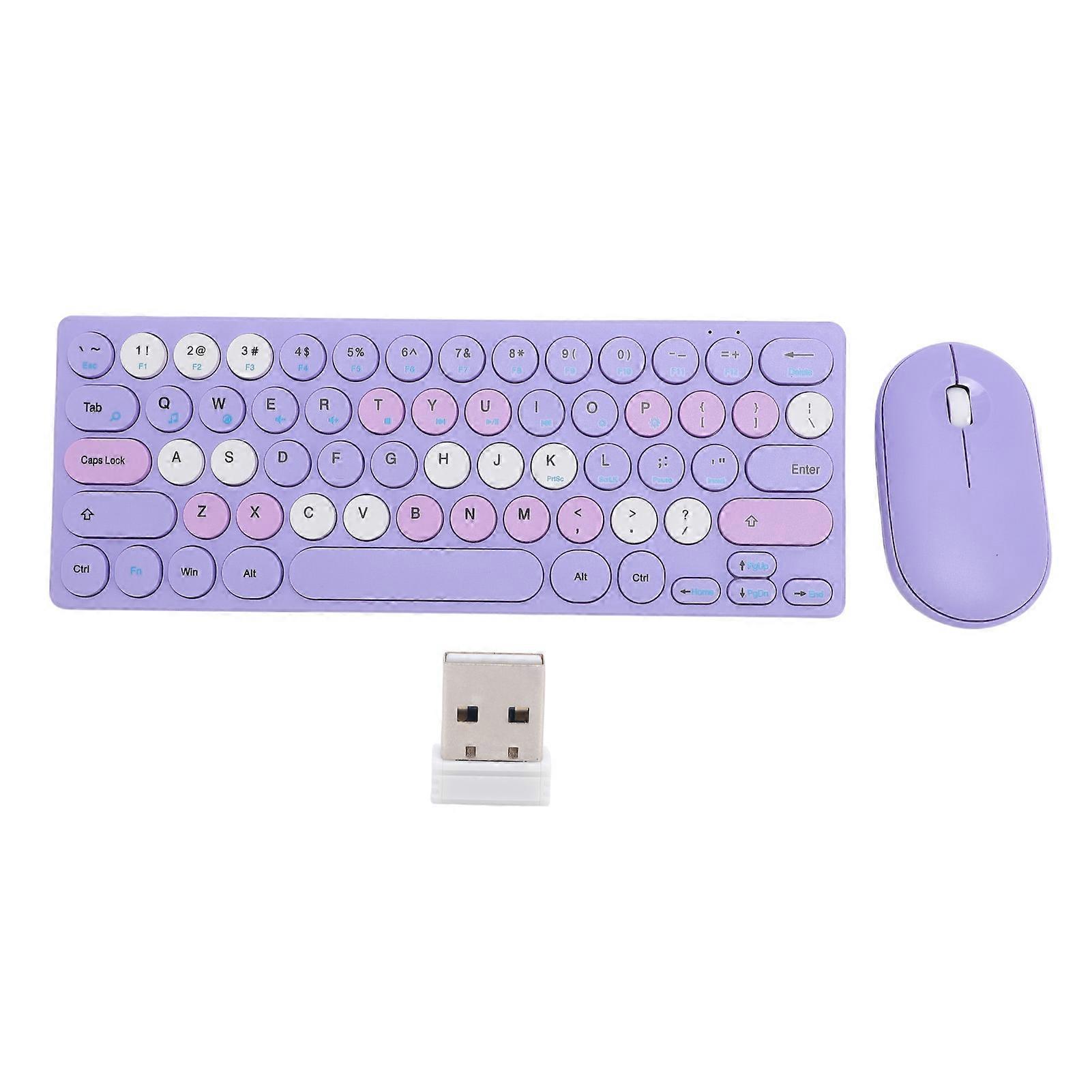 Keyboard Mouse Combo 2.4G Wireless Retro 64 Keys Auto Sleep 1200 DPI Violet Set