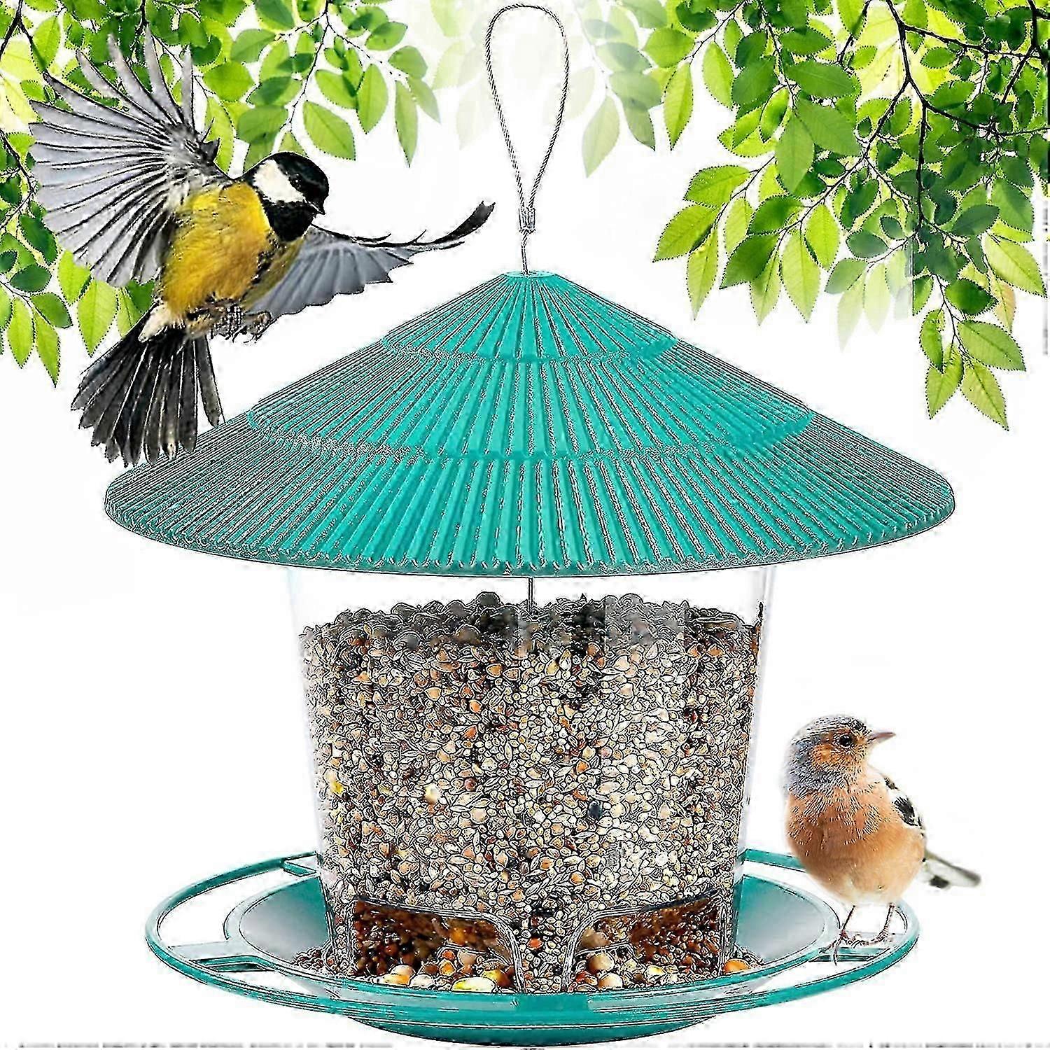Mangeoire à oiseaux suspendue, distributeur de graines de mangeoire à oiseaux extérieure de grande capacité pour petits oiseaux sauvages en plein air, jardin, parc