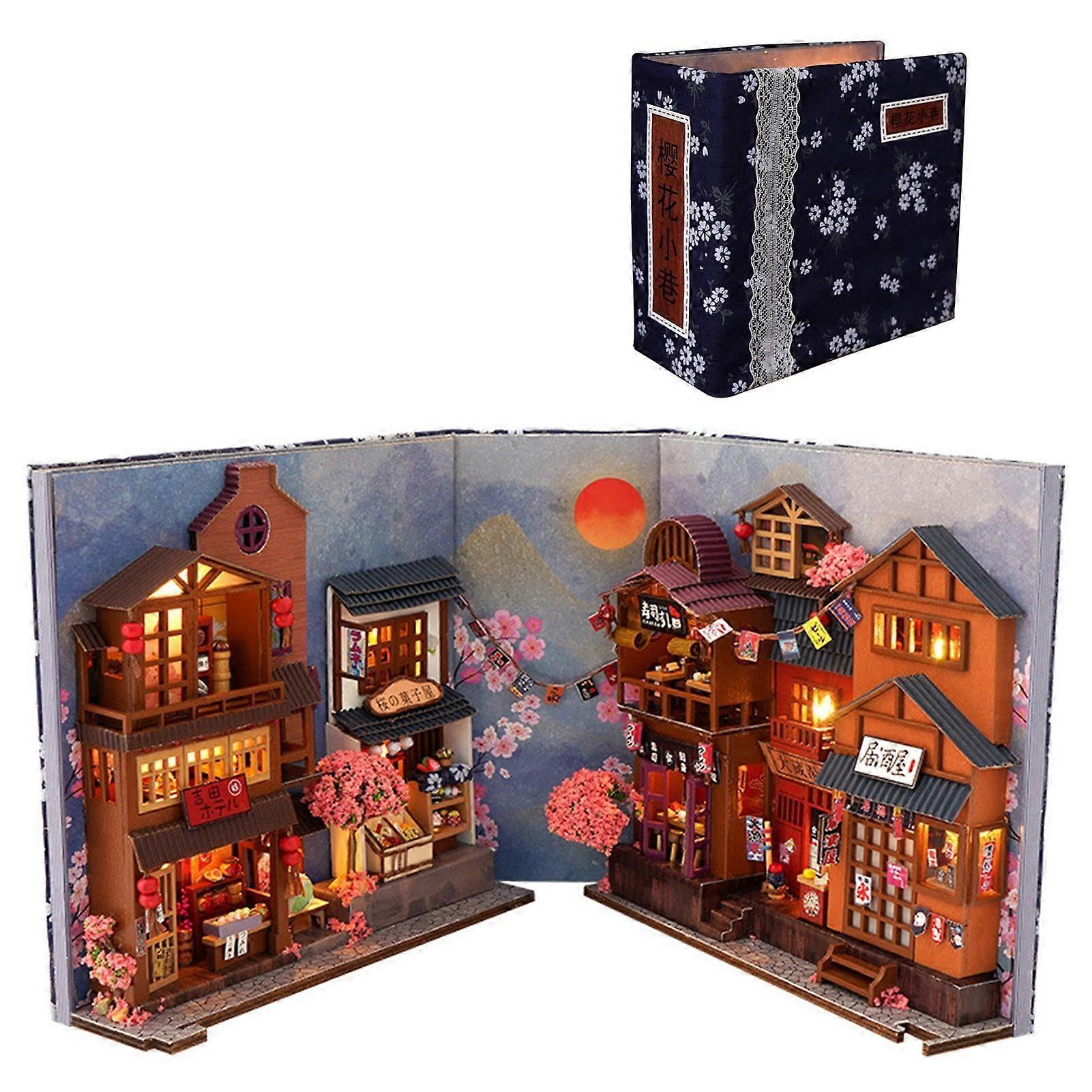 Bookshelf Insert Book Nook Shelf Insert Decor Kit With Lights Cherry Blossom Alley For Teens And Adults Custom Bookends