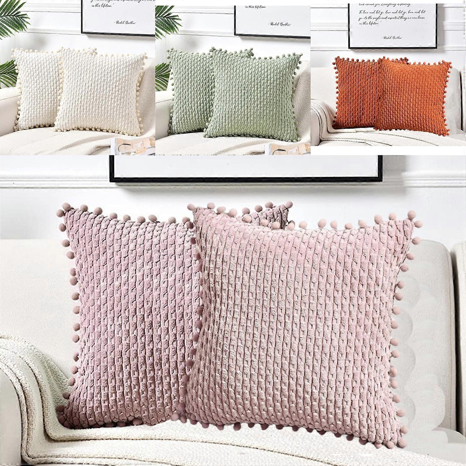 2 Packs Soft Solid Color Corn Strip Cushion Cover Plush Pillowcase Multi Color Corduroy Sofa Pillowcase Home Decor Decorative Pillows,White