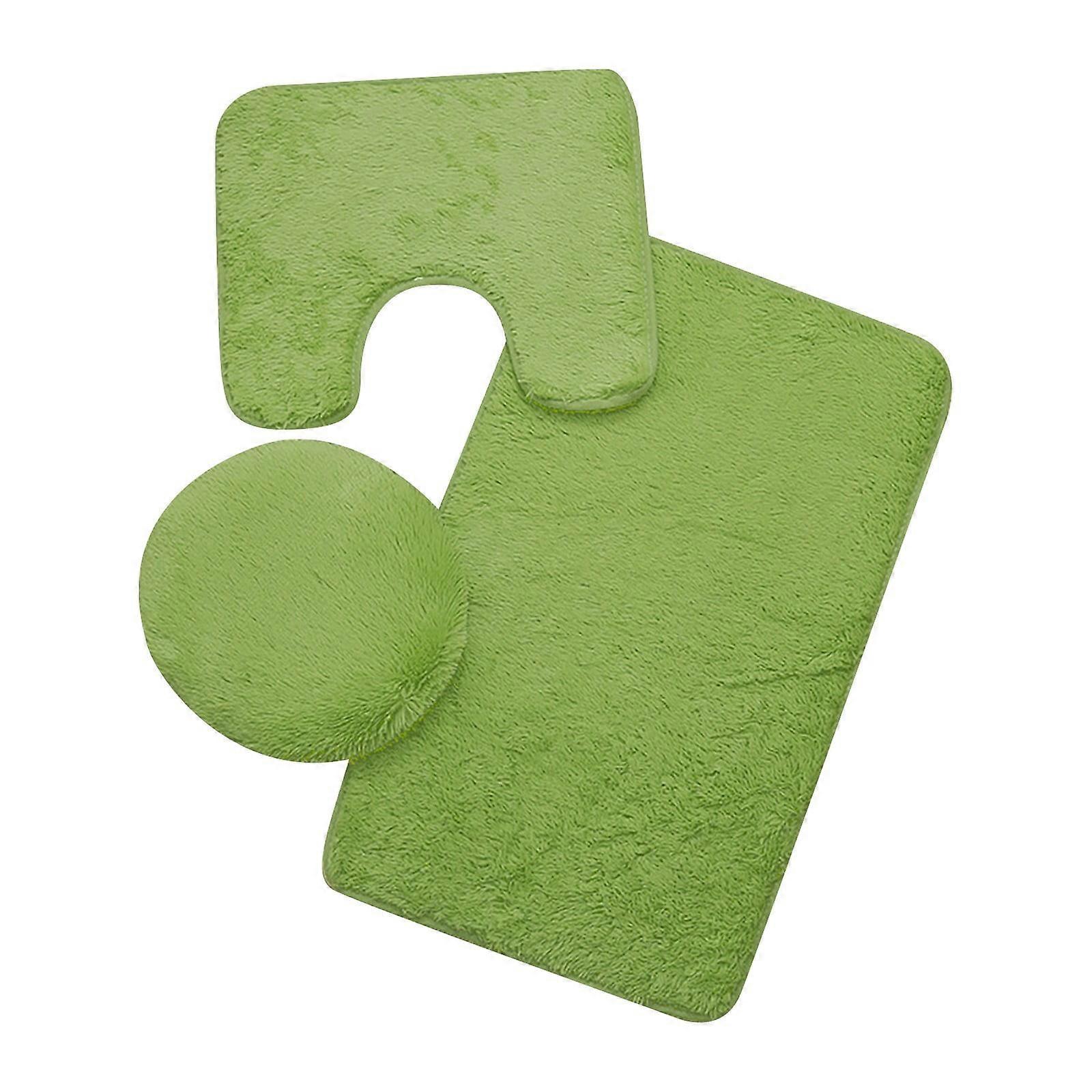 Green Solid Bathroom Mat Set (3 pcs) with Anti-Slip Backing, Ultra Absorbent - Compatible with Standard Toilets