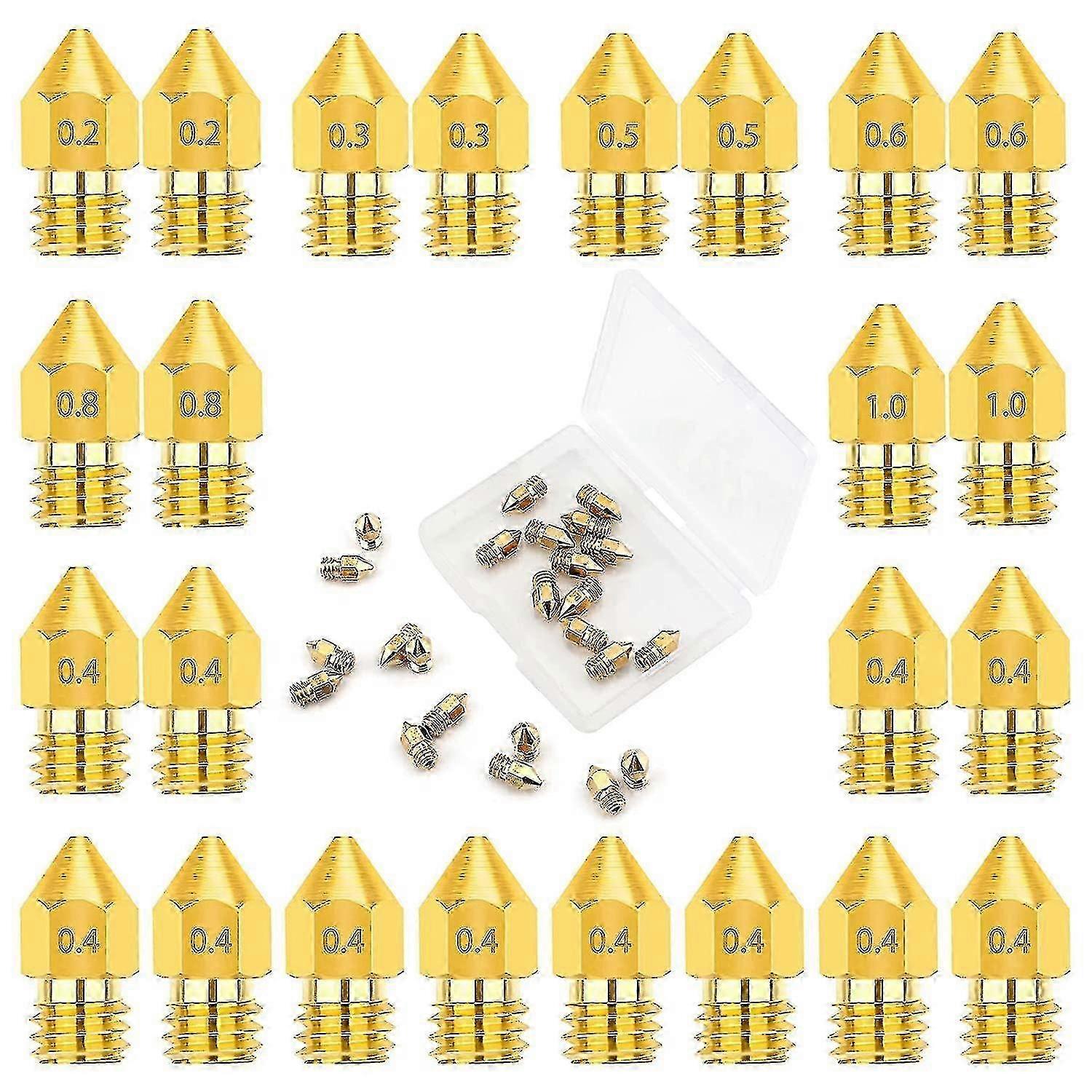 24pcs 3D Printer Extruder Nozzles for Creality CR-10/Ender 3, Makerbot, Brass 0.4mm High Precision