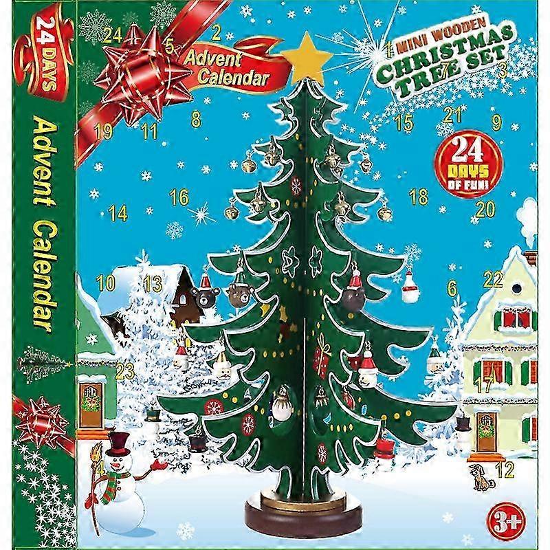 Advent Calendar with Wooden Tree for Christmas Countdown Days