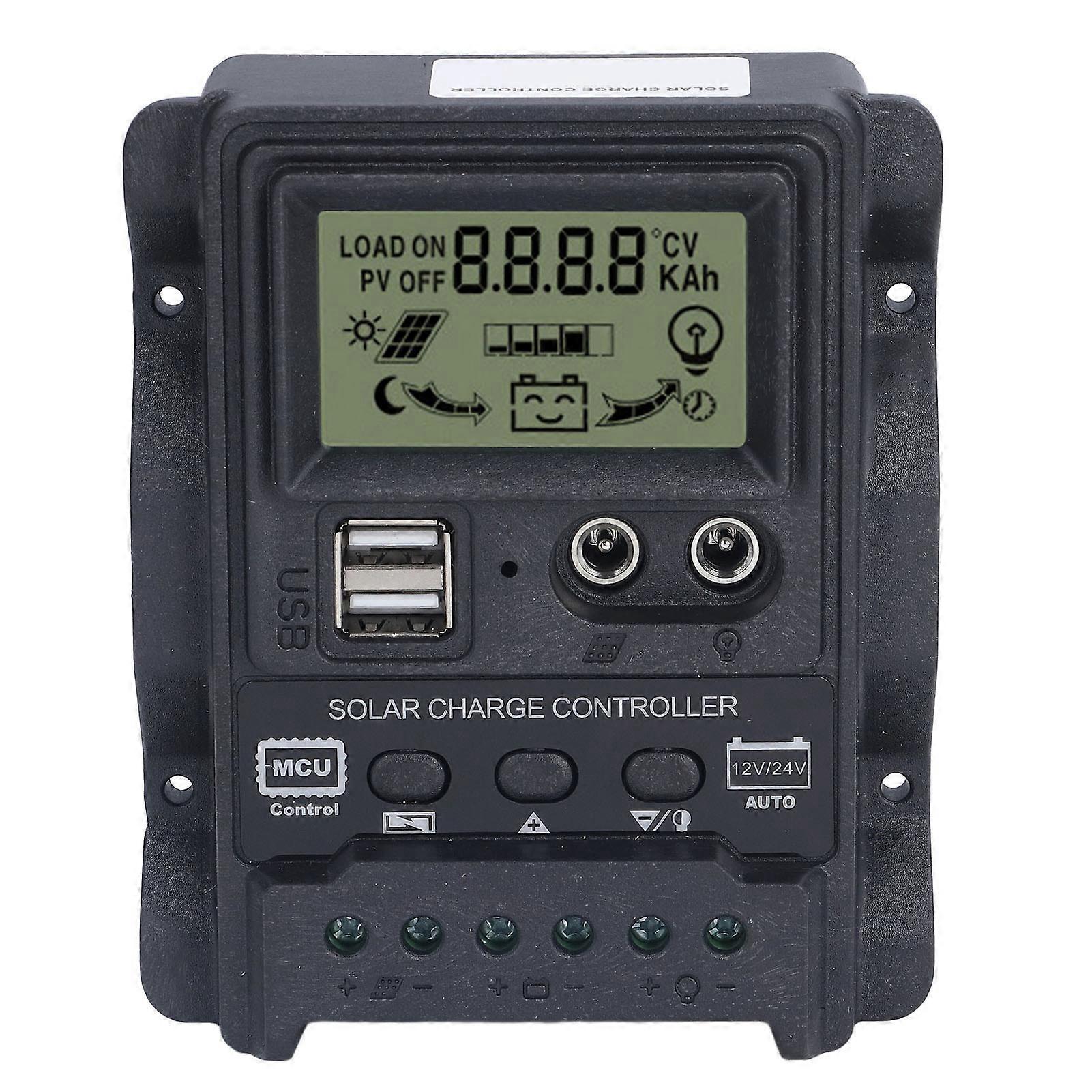 Dual USB Solar Charge Controller ABS LCD Display PWM Charging Controllers Light Control 12V24V
