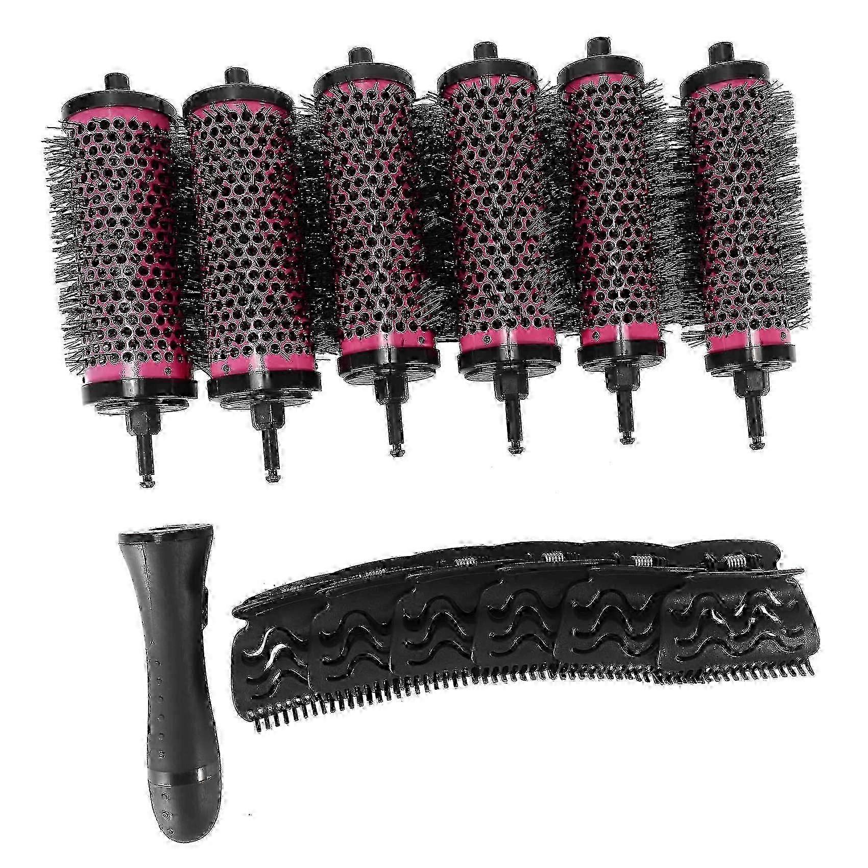 6pcs/set 3 Sizes Detachable Handle Hair Roller Brush with Positioning Clips Aluminum Ceramic Barrel