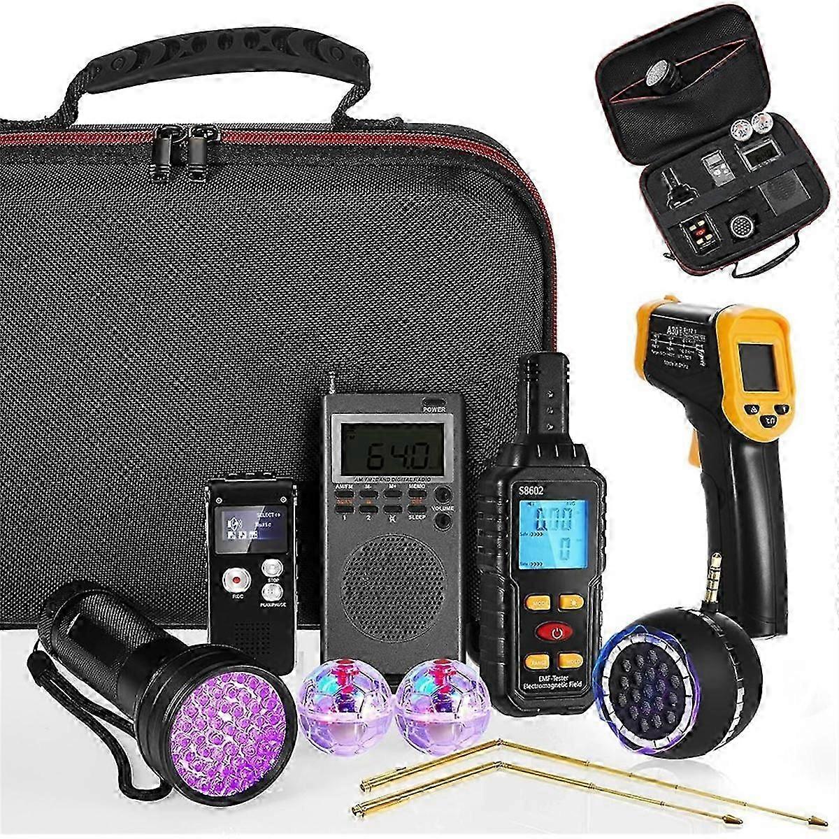 9 Pcs Equipment Kit with Emf Meter, Voice Recorders, Flashlight, Speaker, Motion Light Up Cat Balls